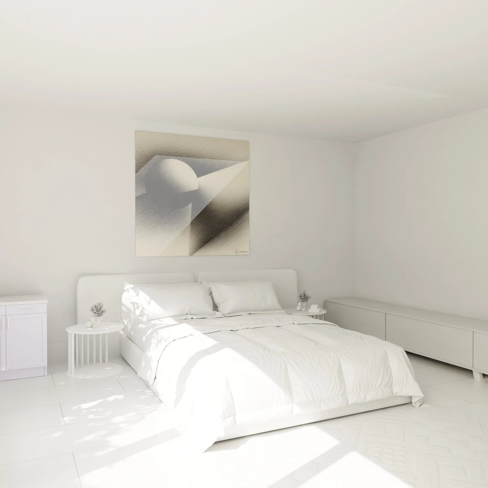 Erotisches Wandbild mit abstrakten Körperlinien als stilvolle Schlafzimmerdekoration in Grautönen
