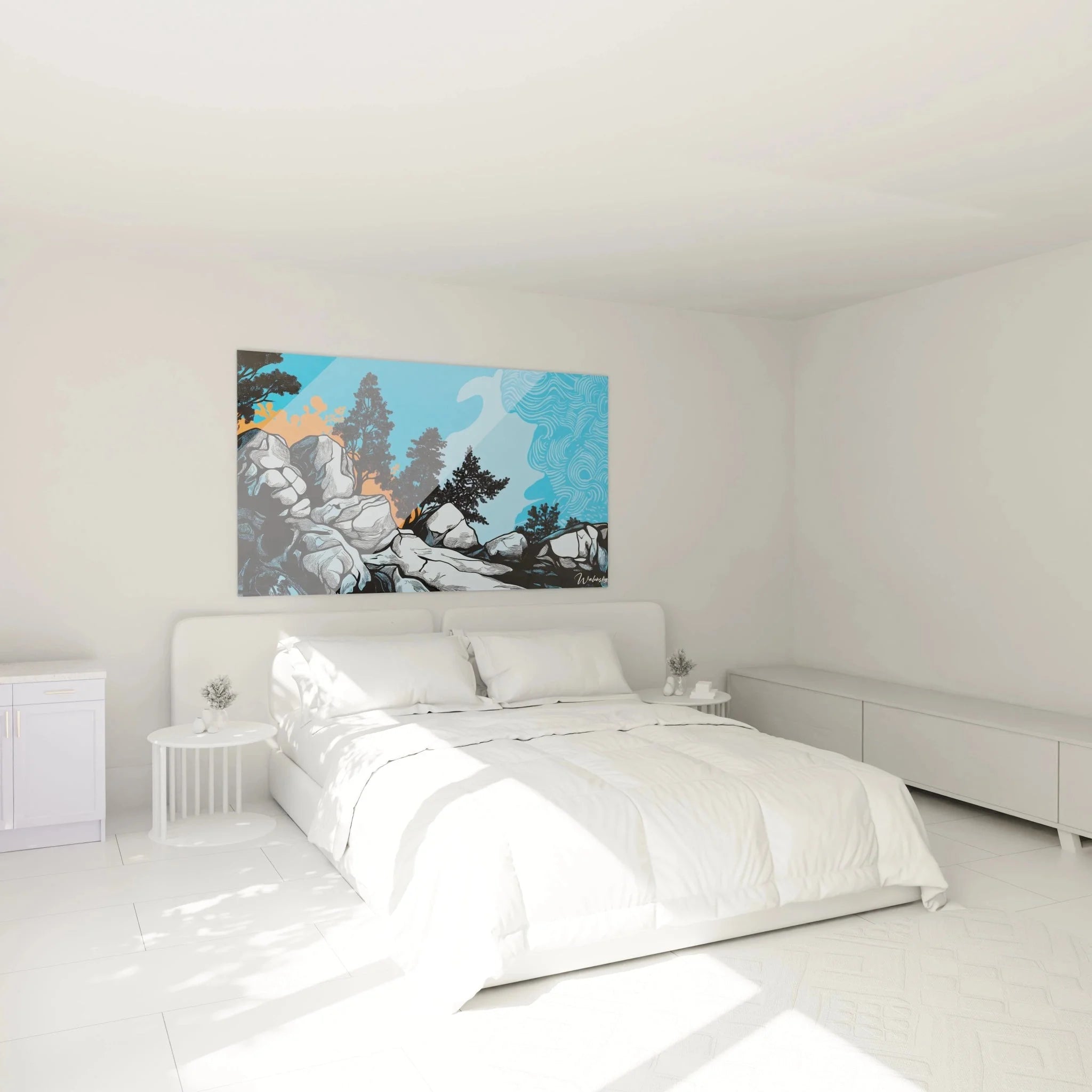 Moderne Wanddekoration Felslandschaft im Schlafzimmer - Steinformation Kunstdruck XXL Format