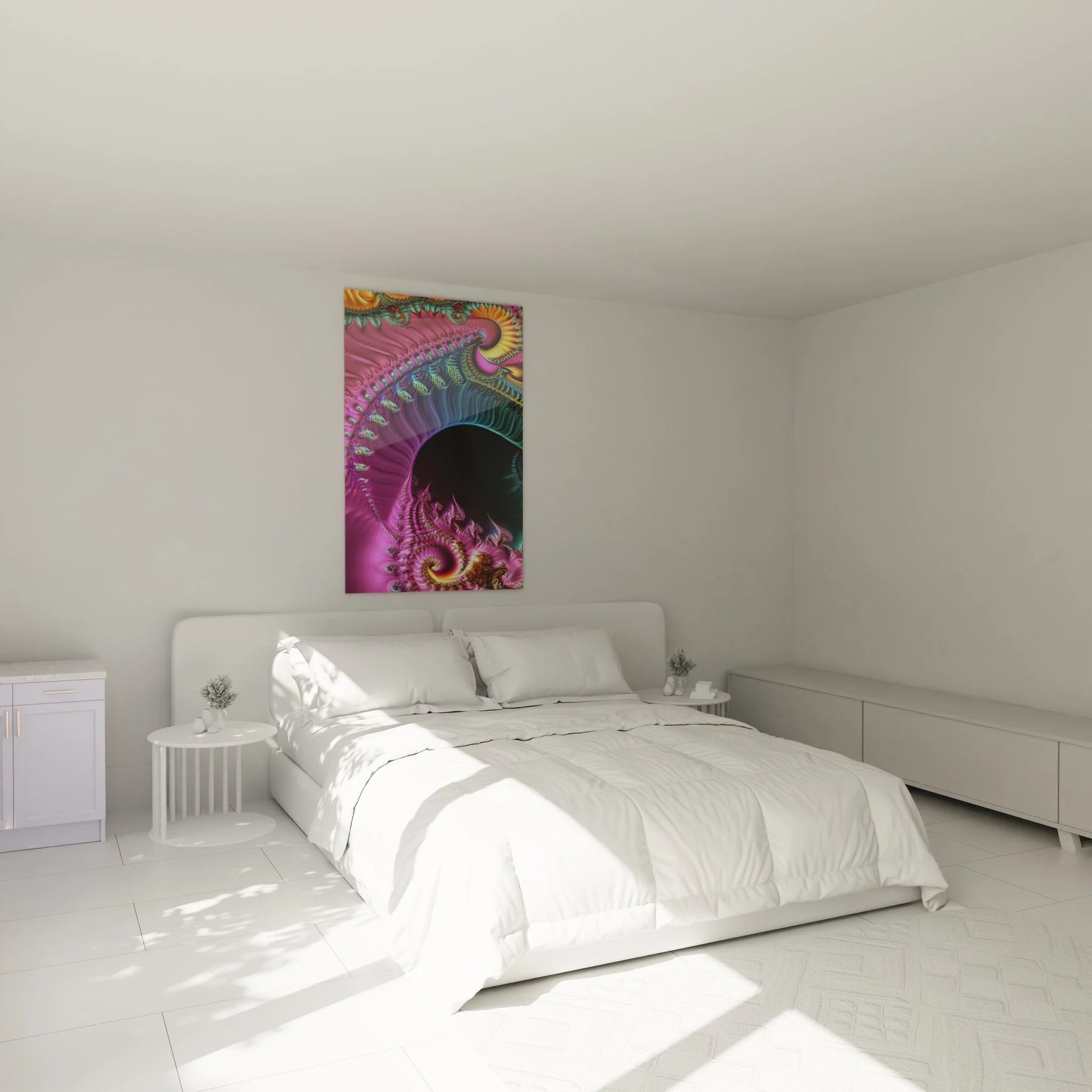 Fraktal Spirale Wandbild XXL als moderne Wanddekoration im Schlafzimmer