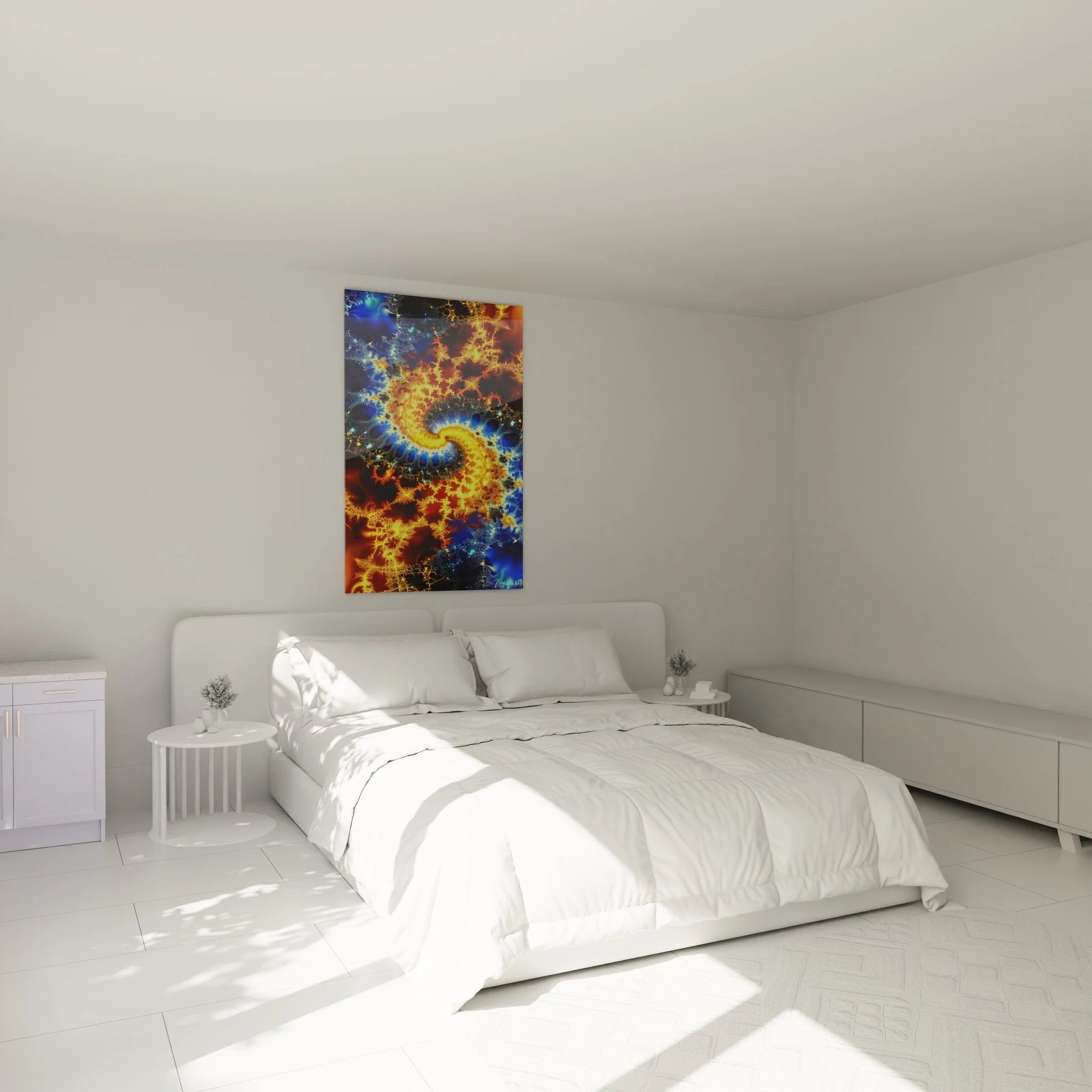 Fraktal Wandbild Spirale Feuer Eis im Schlafzimmer - moderne Wanddekoration XXL