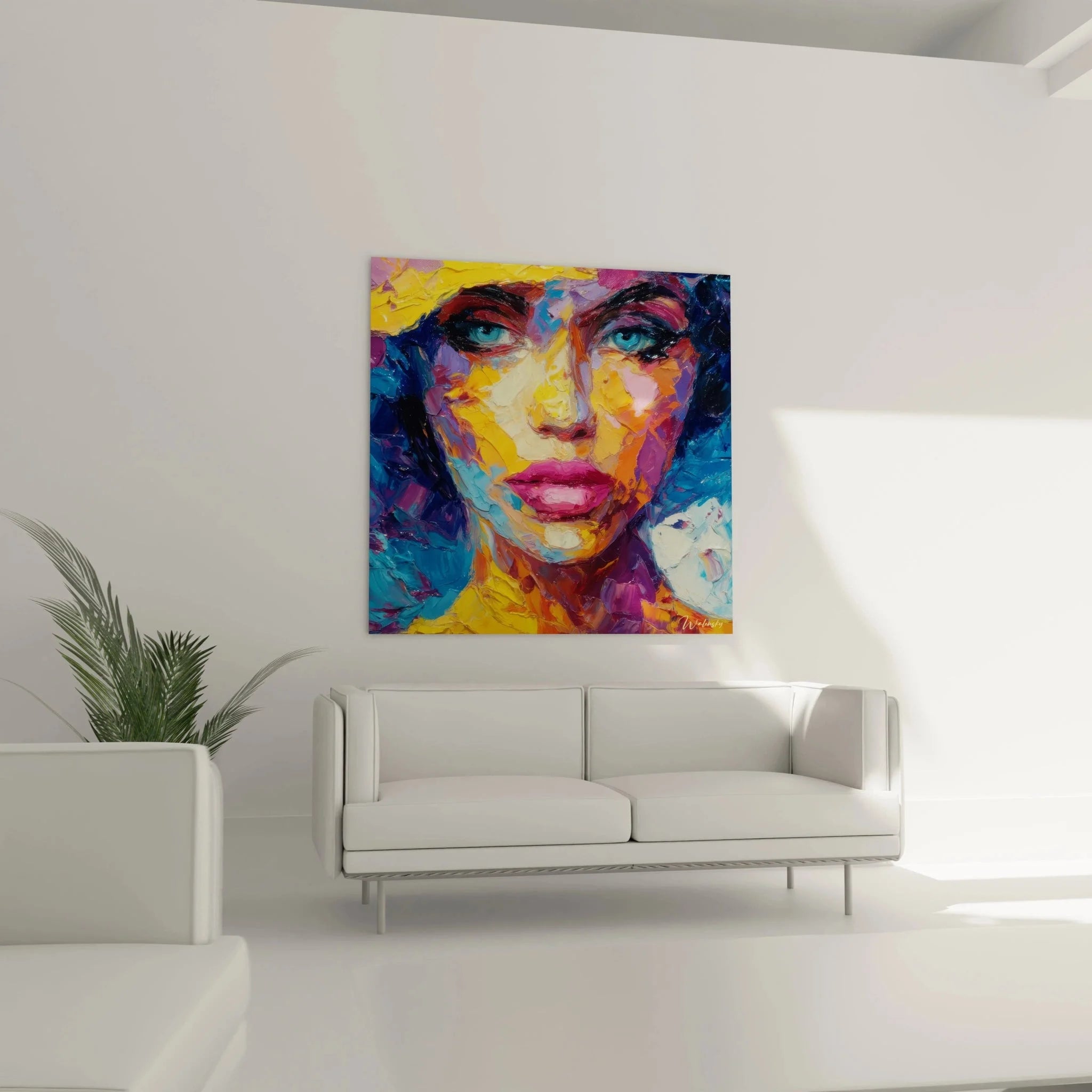 Detailansicht expressives Frauenportrait Wandbild mit impasto Maltechnik und leuchtenden Farben