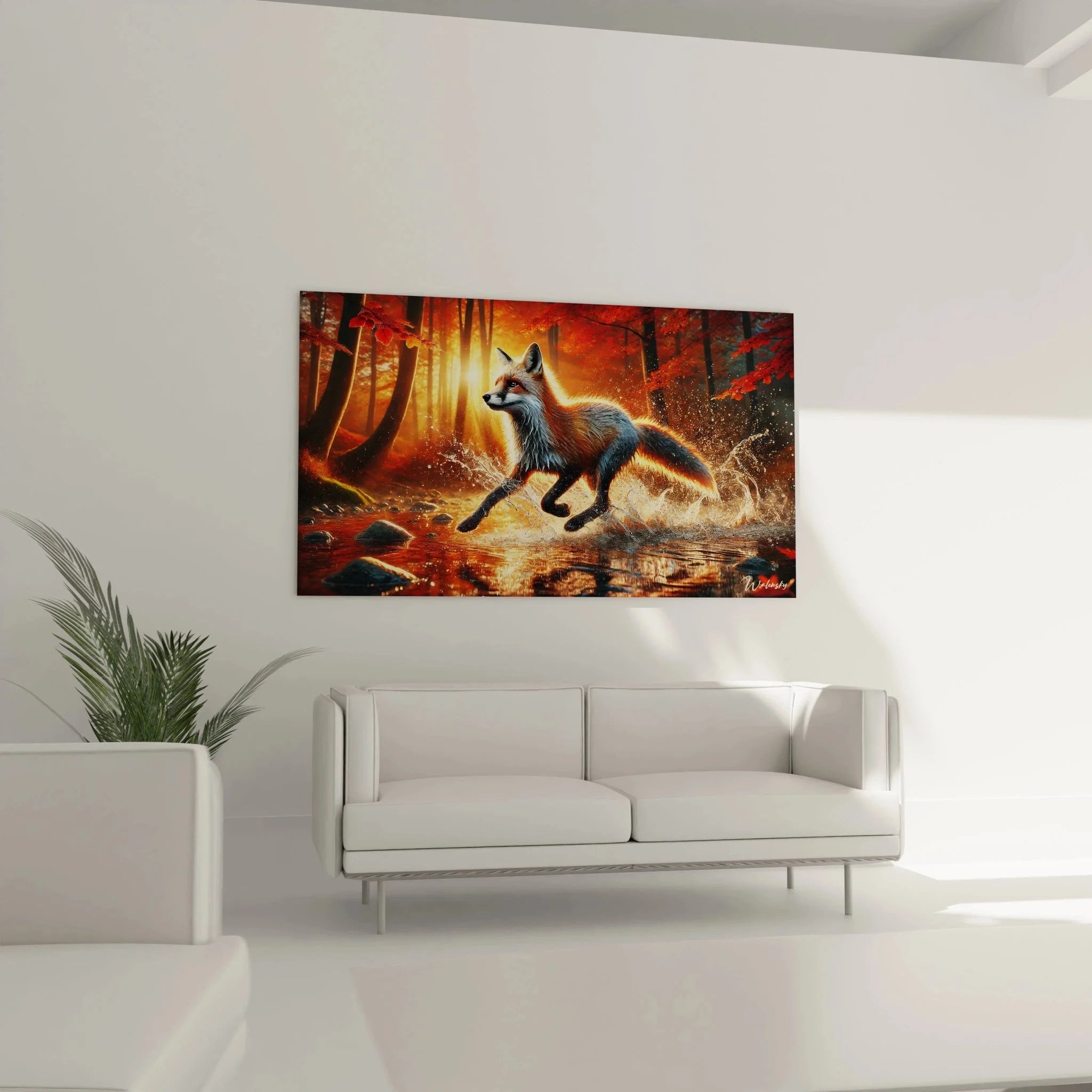 Detailansicht Fuchs Kunstdruck - Realistische Fellstruktur und Gesichtszüge im Herbstlicht