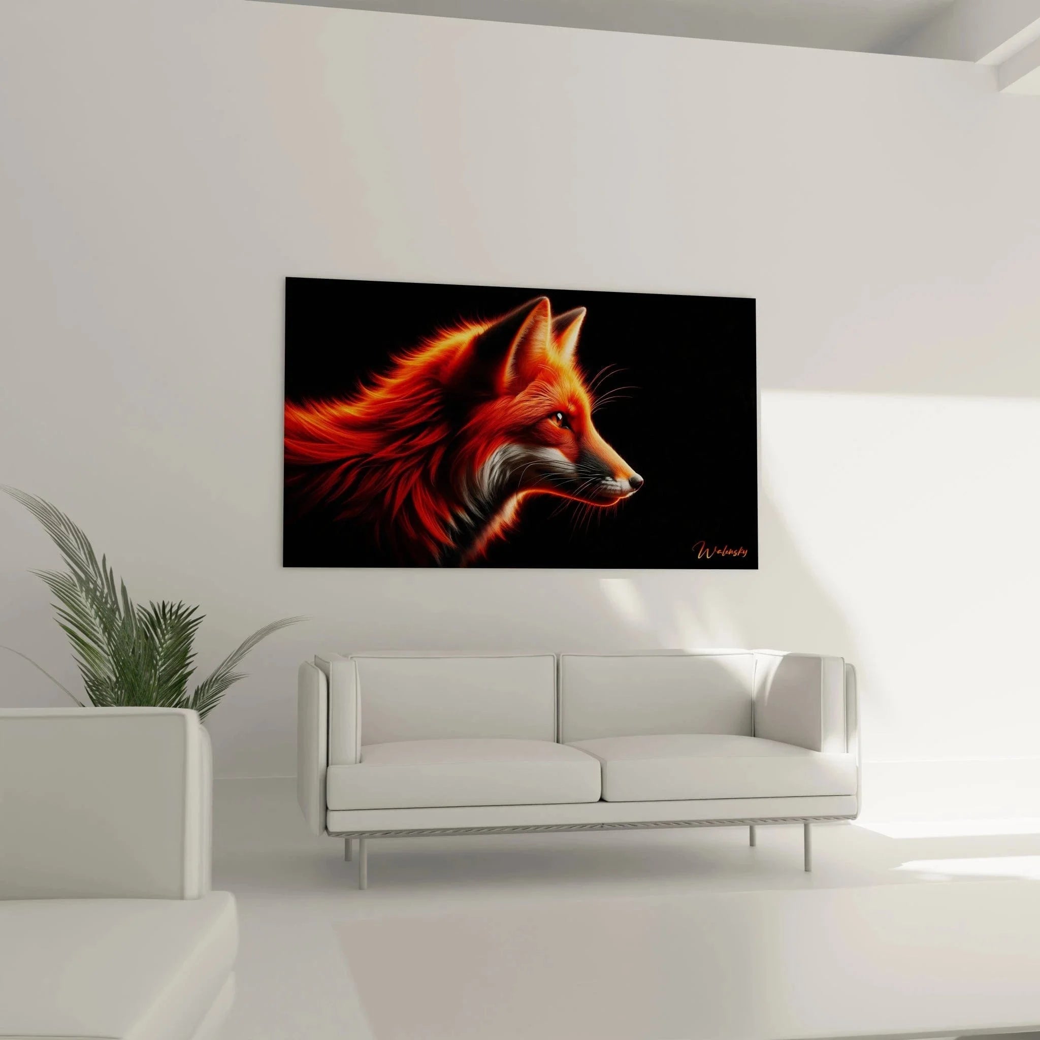 Detailaufnahme Fuchs Kunstwerk - leuchtende Augen und feuriges Fell in Nahansicht