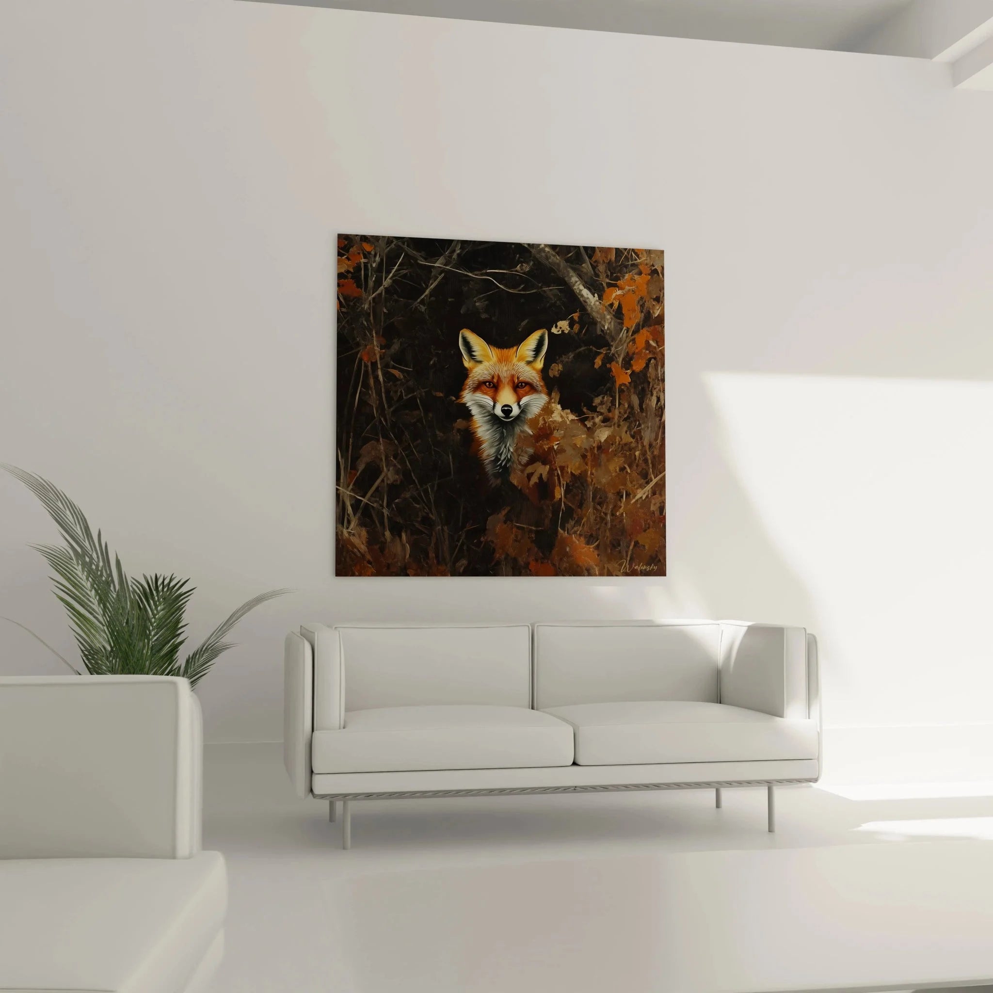 Detailansicht Wandbild Fuchs zeigt realistische Darstellung mit herbstlichen Farbtönen