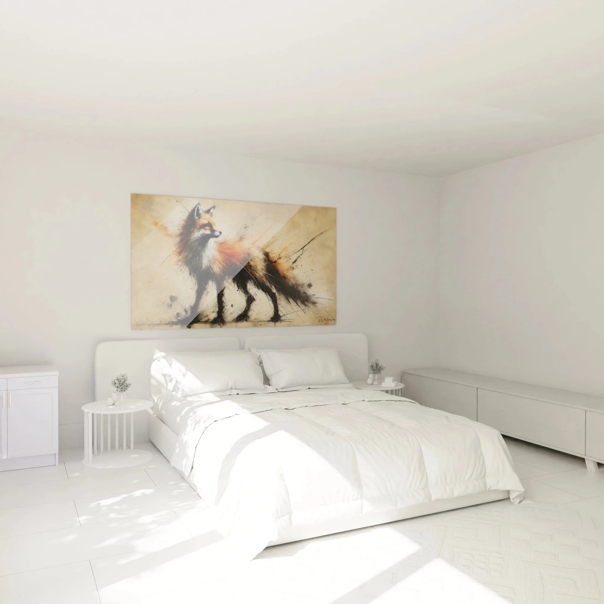 Fuchs Wandbild XXL als stilvolle Schlafzimmer Dekoration - expressionistische Aquarell Tiermalerei