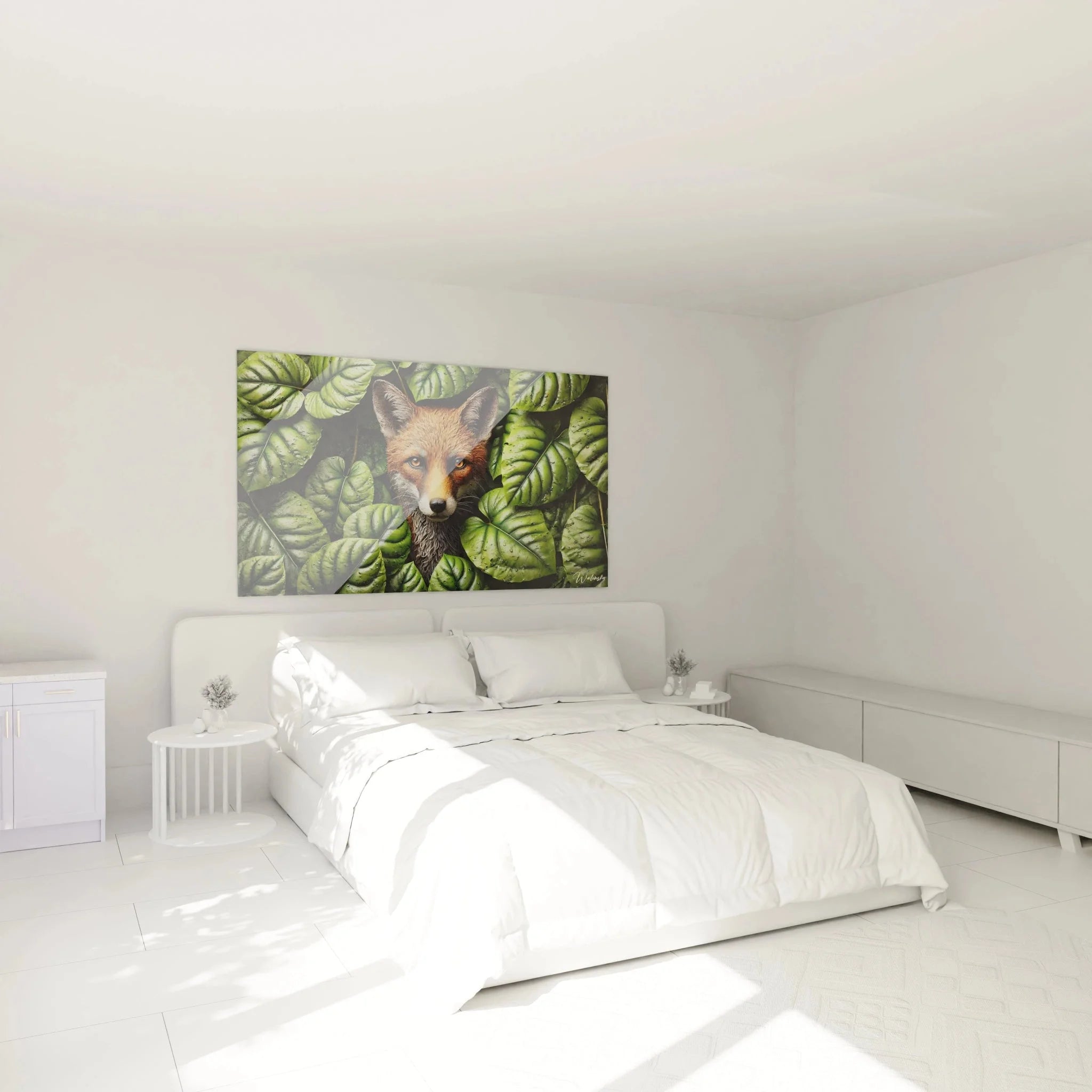 Fuchs Wandbild XXL in modernem Schlafzimmer - stilvolle Natur Wanddekoration über dem Bett