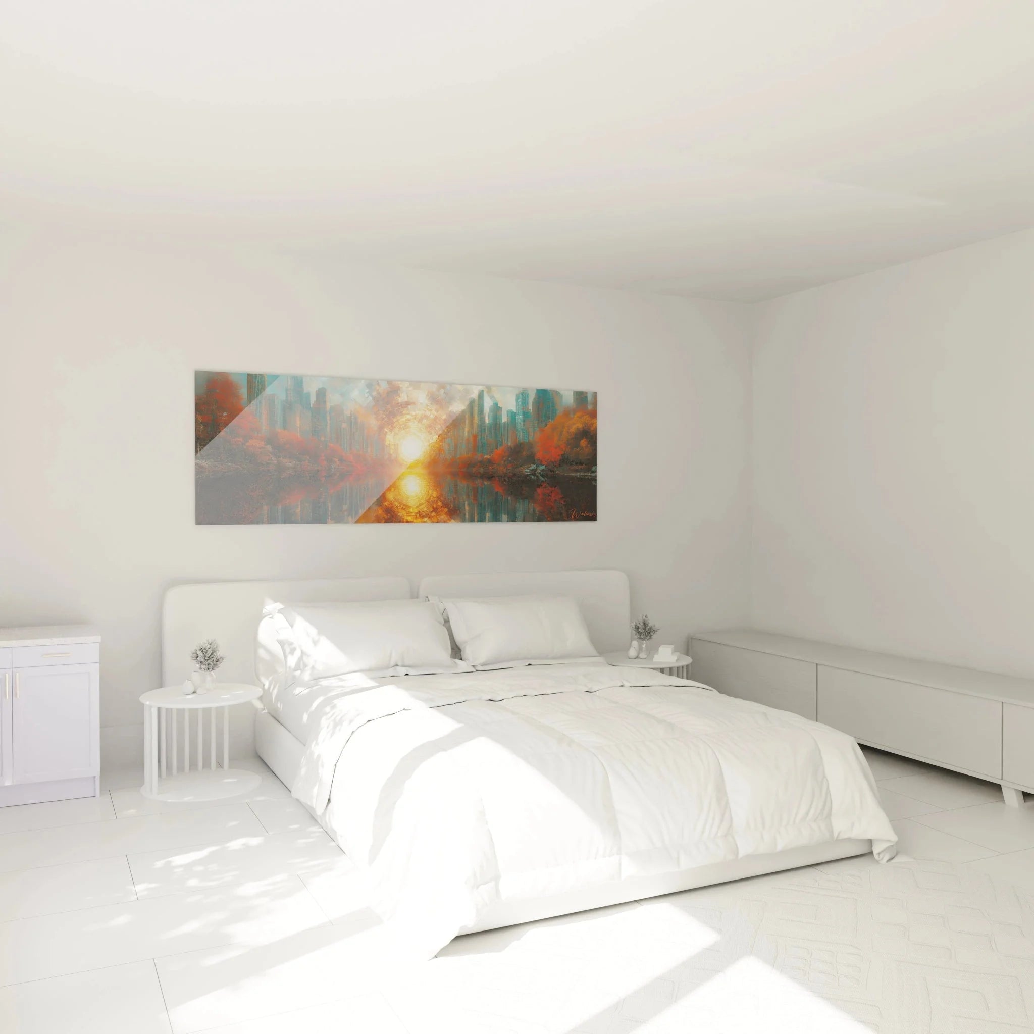 Futuristische Stadtlandschaft Wandbild in modernem Schlafzimmer - Edition Abstrakter Futurismus