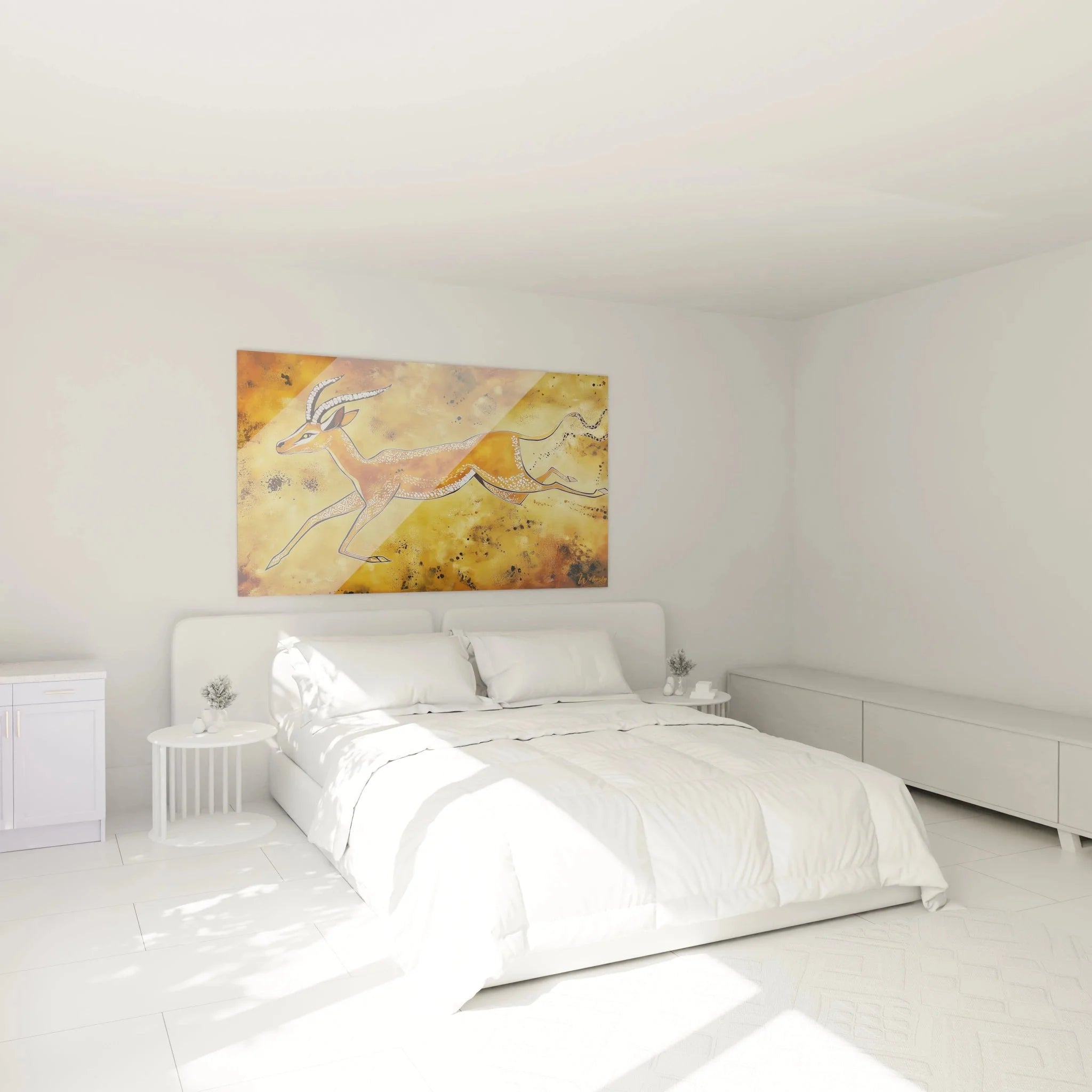 Gazelle Wandbild im Schlafzimmer - Afrika Tierkunst als elegante Wanddekoration über dem Bett