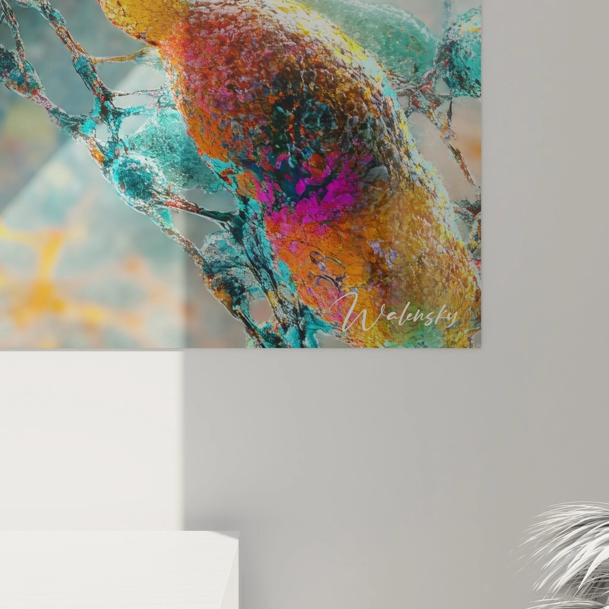 Gesamtansicht Wandbild Genetik mit DNA Molekülen und wissenschaftlicher Kunstdarstellung