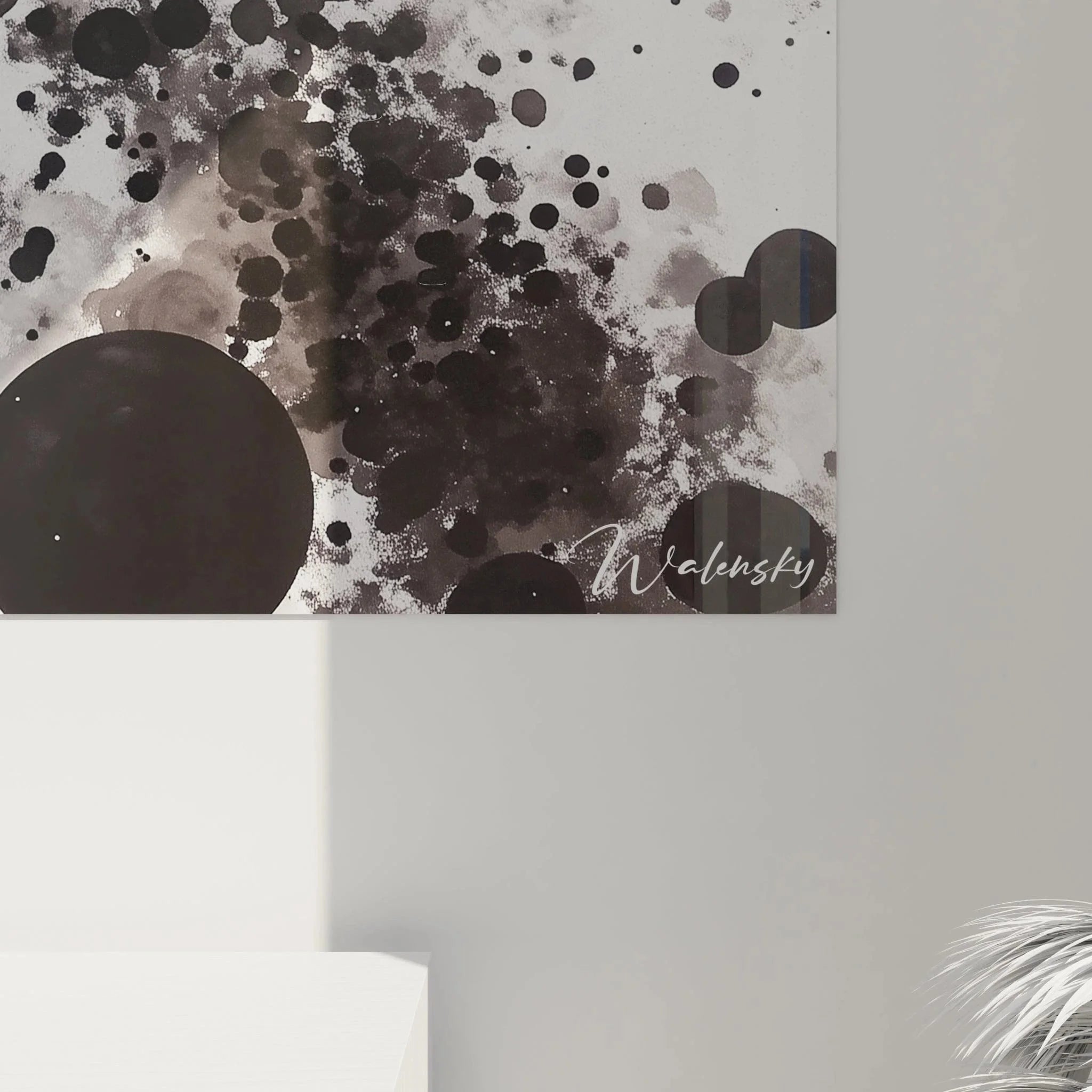 Gesamtansicht Wandbild abstrakte Kreise schwarz-weiß moderne Wandkunst XXL Format