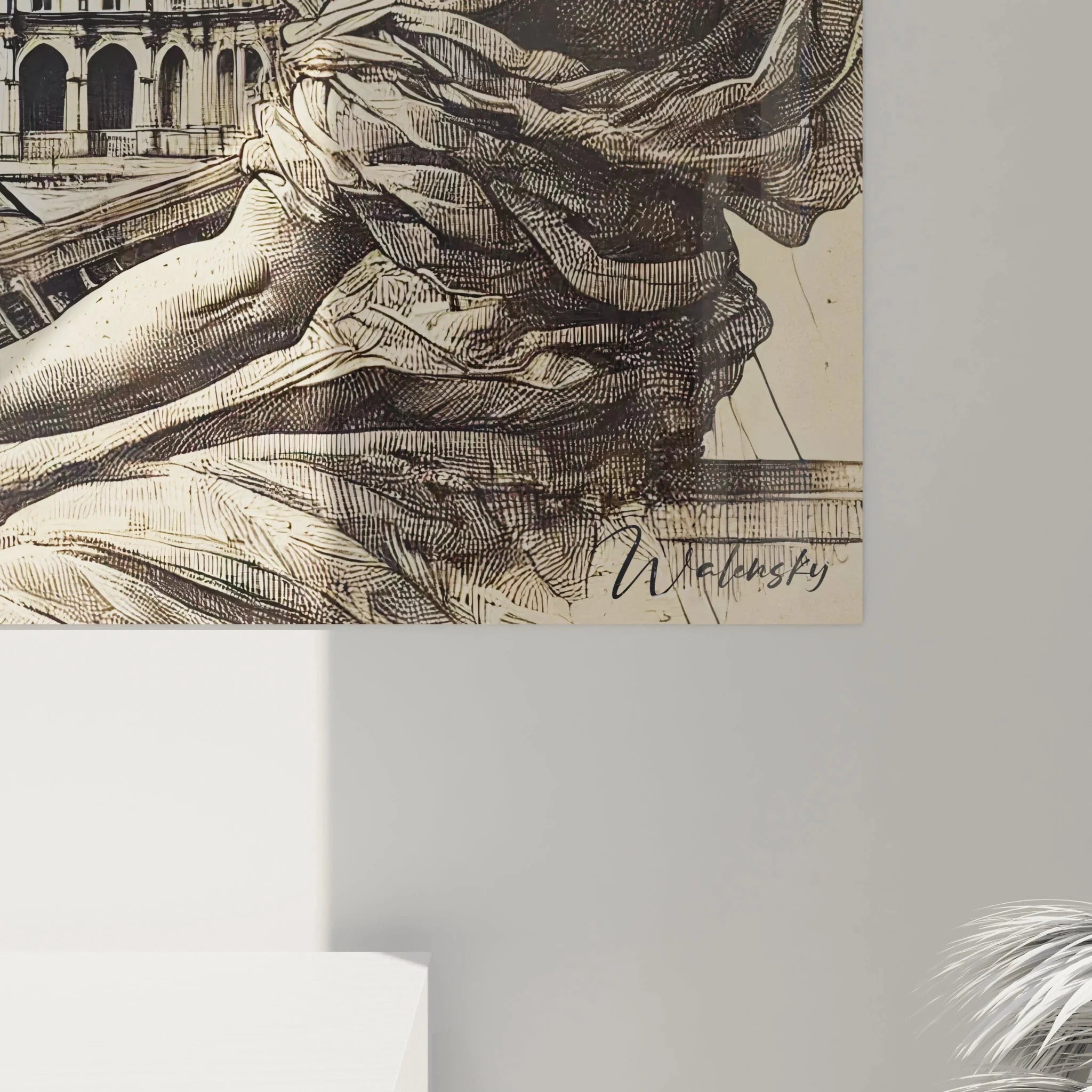 Gesamtansicht Wandbild Louvre Museum, vollständige architektonische Komposition mit Vintage Charakter und Paris Flair