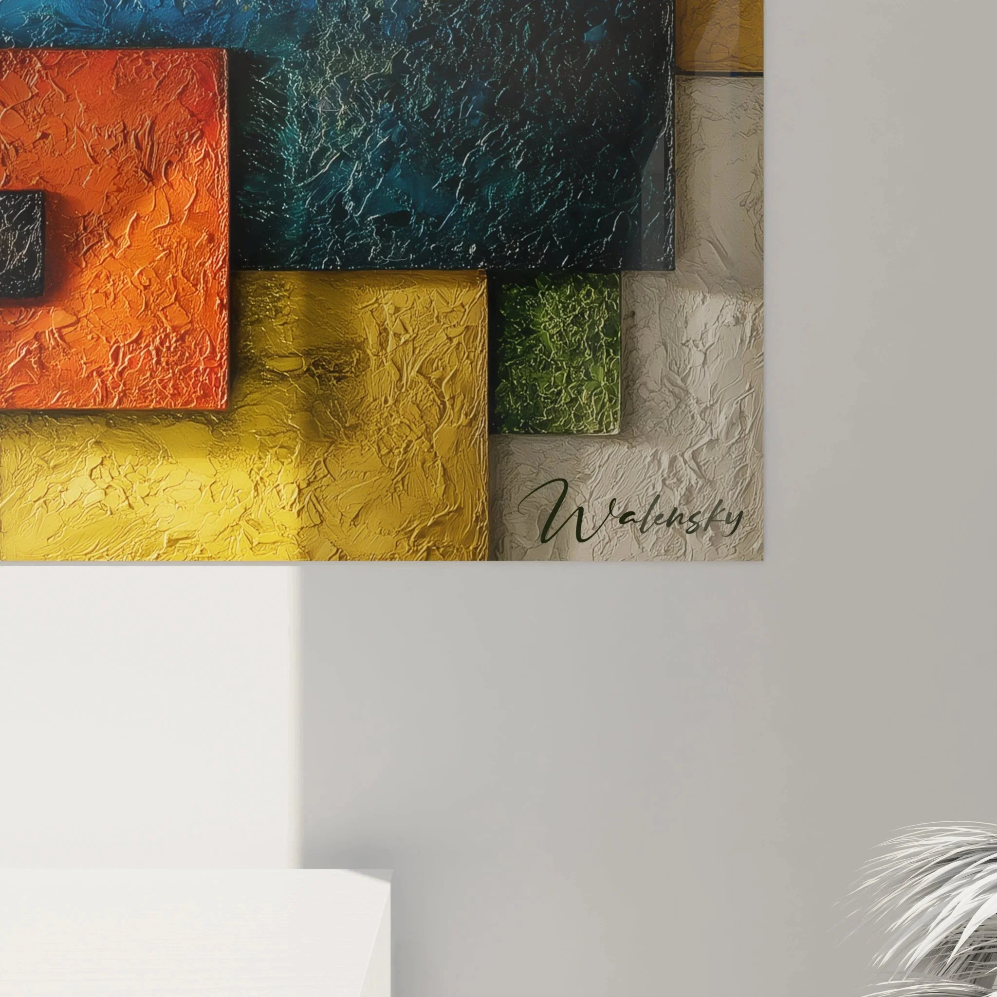 Gesamtansicht moderne Wanddekoration abstrakte Geometrie - Bauhaus inspirierte Wandkunst XXL Format