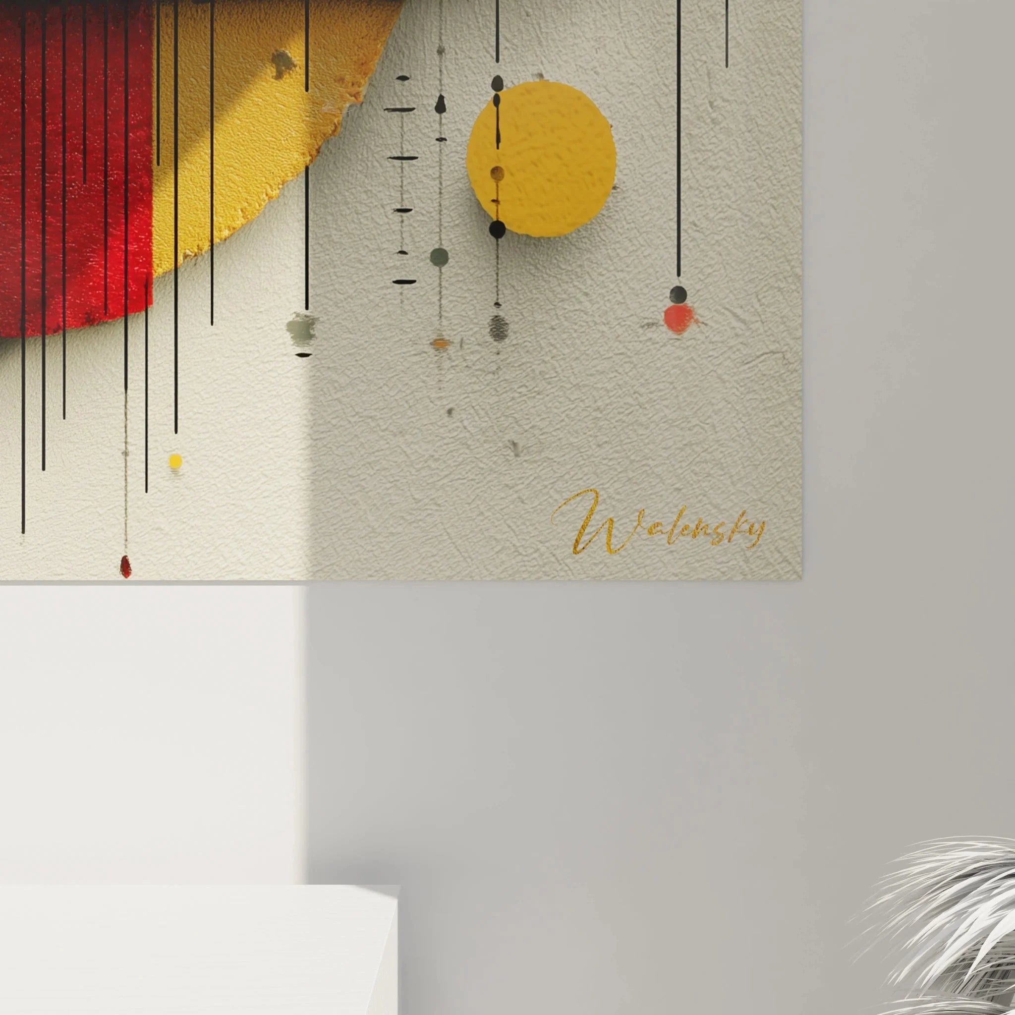 Gesamtansicht geometrisches Bauhaus Wandbild mit dreidimensionaler Wirkung und harmonischer Farbkomposition