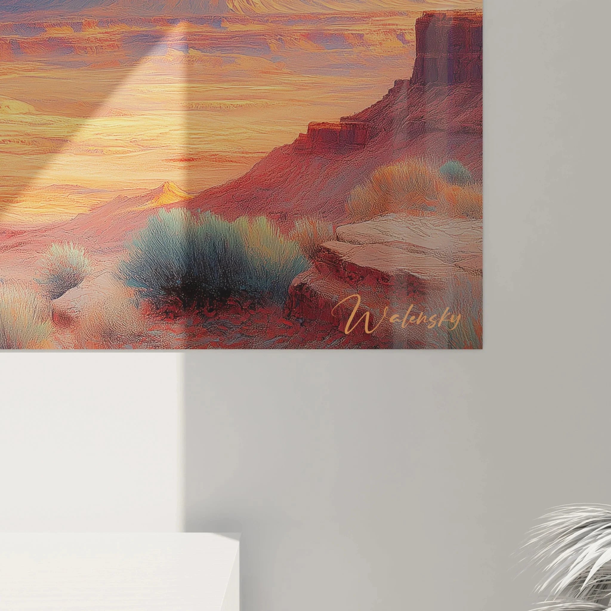 Gesamtansicht Canyon Wandbild mit majestätischen Mesa Formationen in warmer Wüstenlandschaft Darstellung