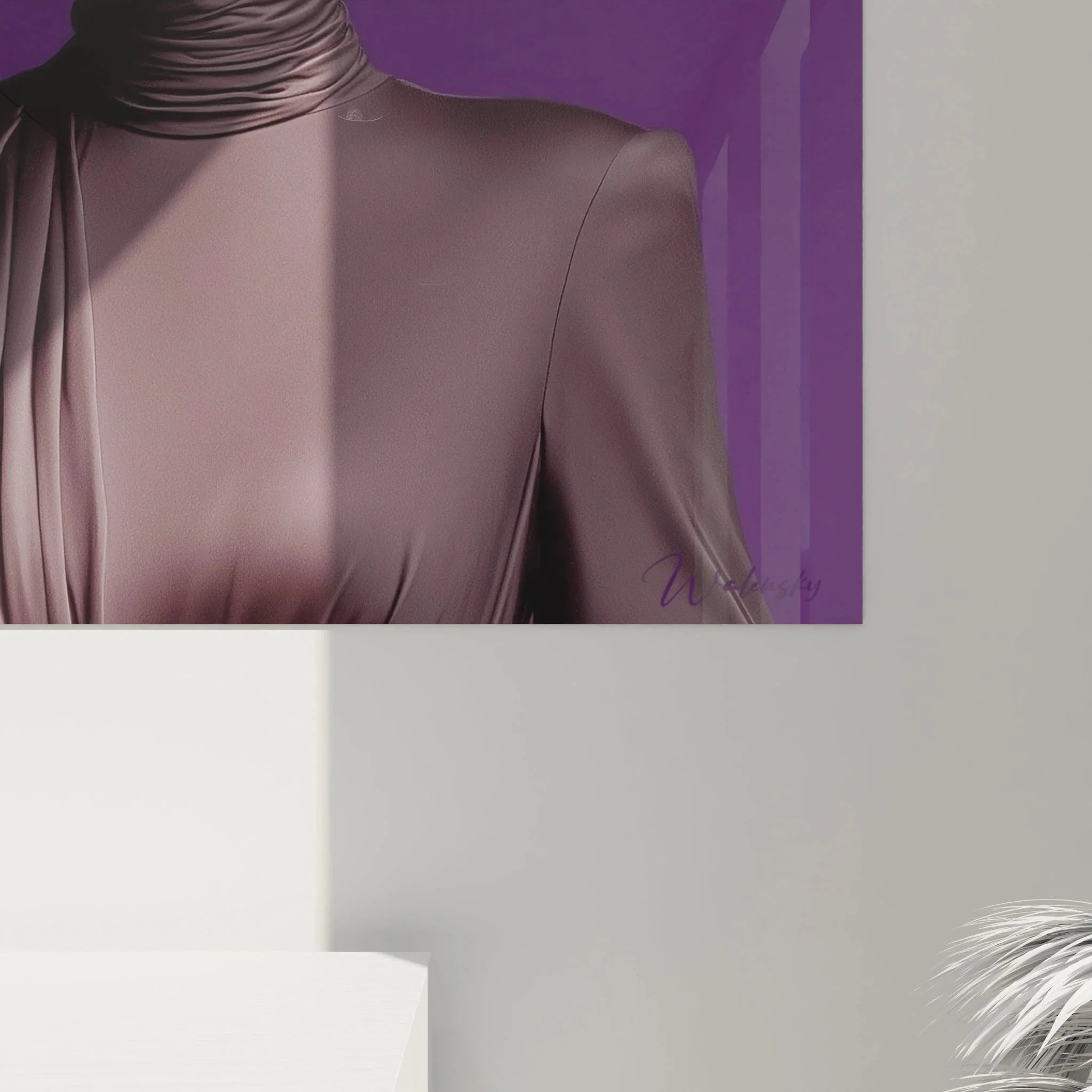 Gesamtansicht Wandbild elegante Dame - violette Fashion Kunst XXL Format für stilvolle Räume