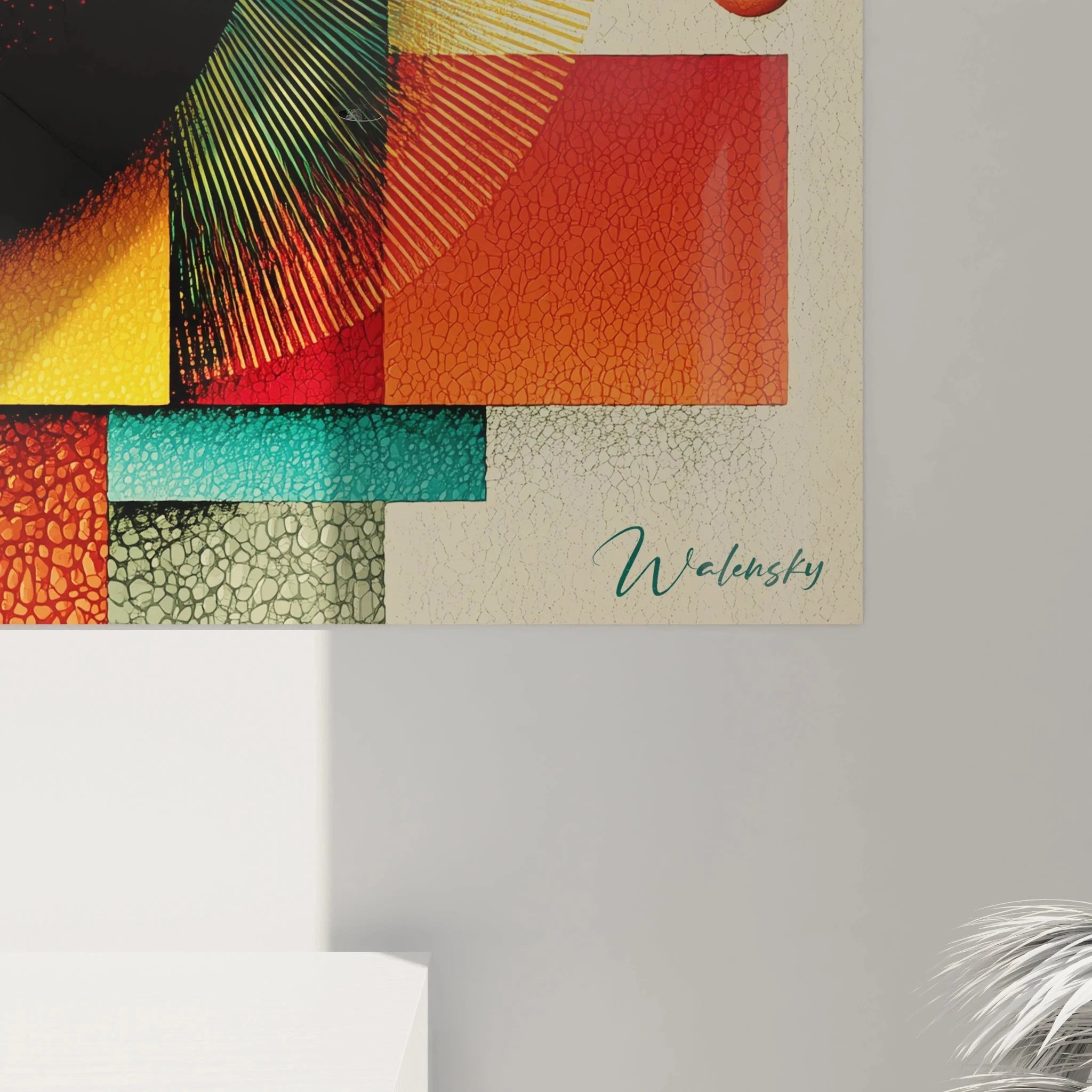 Gesamtansicht geometrische Komposition Wandbild mit Bauhaus Design Elementen