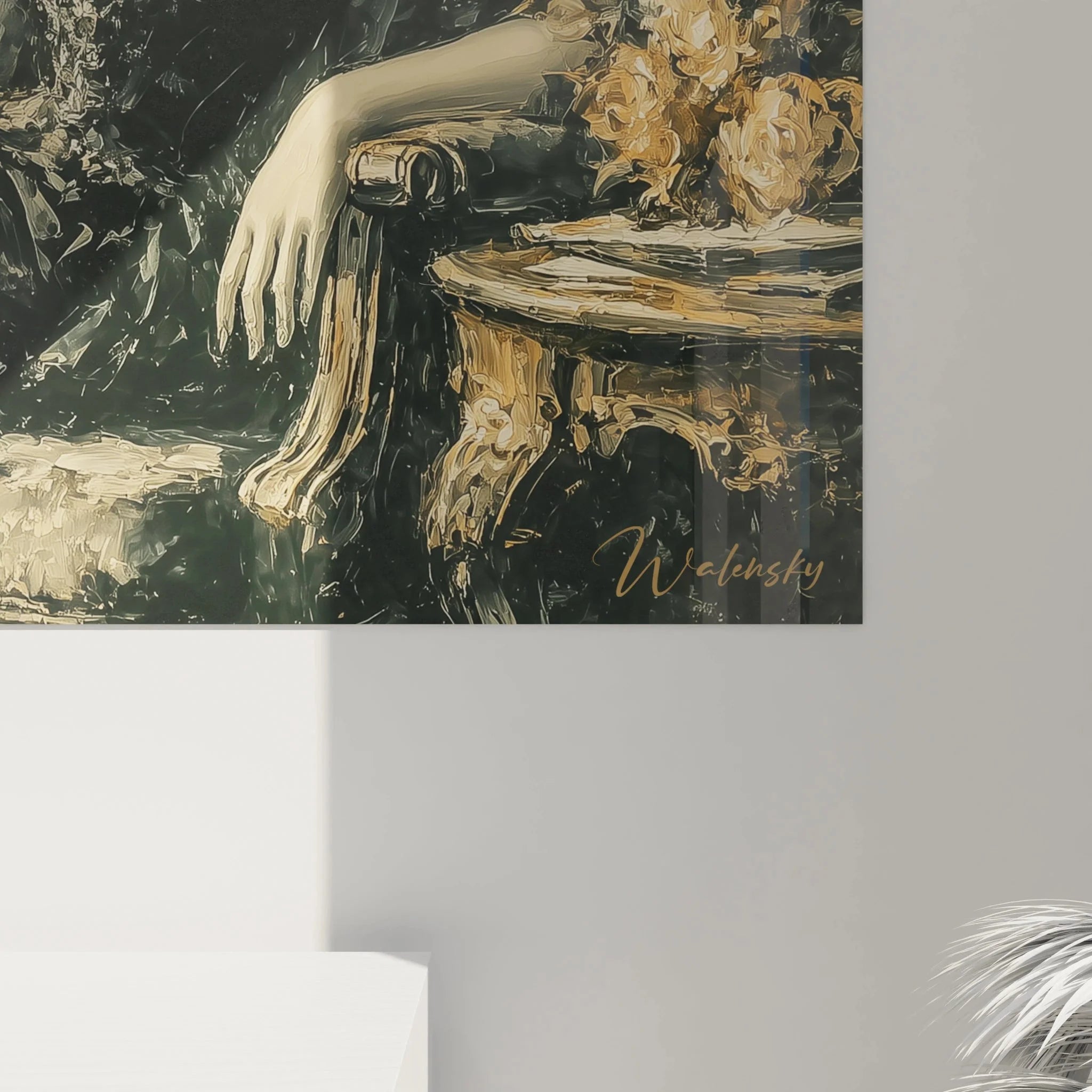 Gesamtansicht Gothic Wandbild mit Dame und Rabe, Edition Gotik Wanddeko in warmen Erdtönen