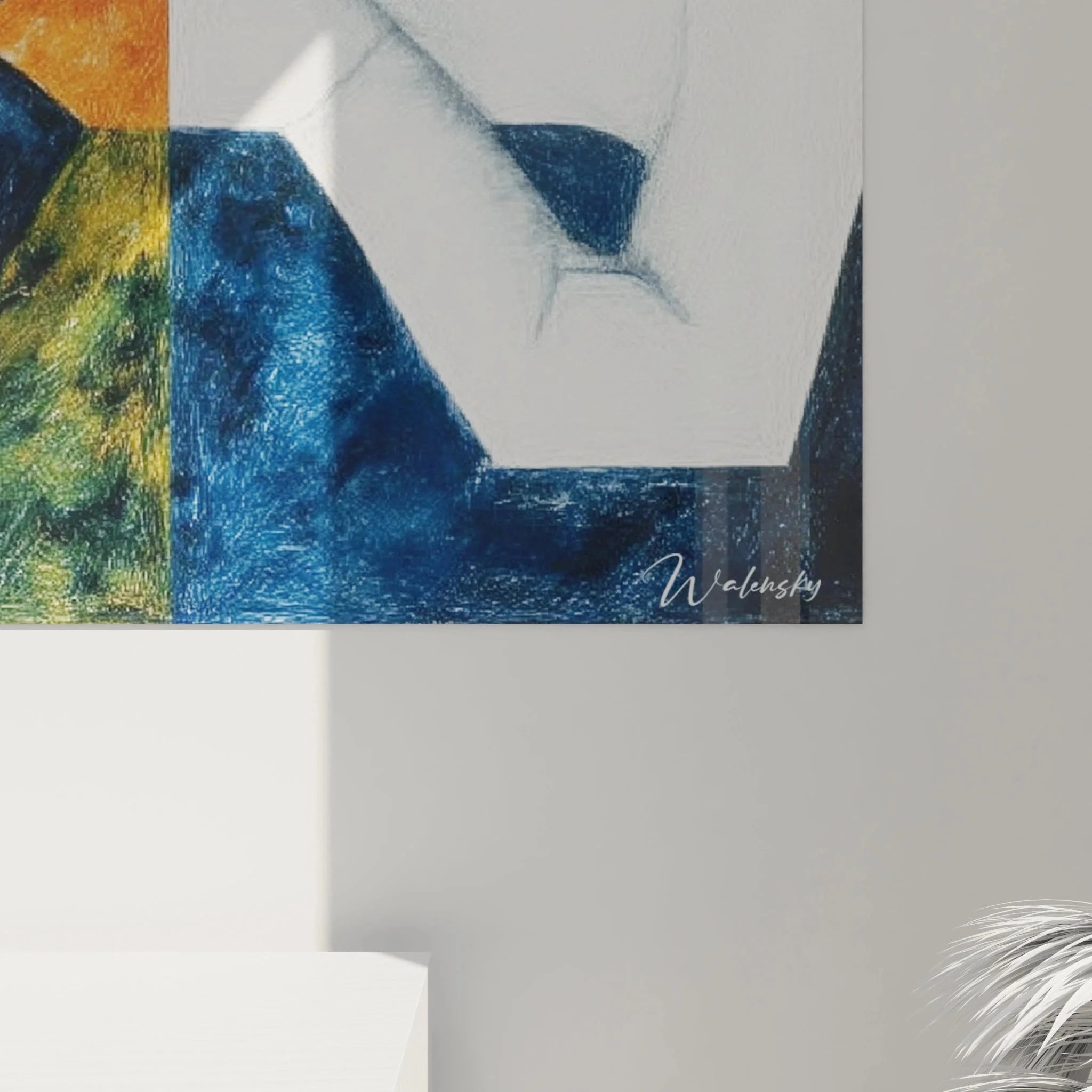 Gesamtansicht konstruktivistisches Wandbild Liebespaar mit charakteristischer Formensprache und Farbgebung