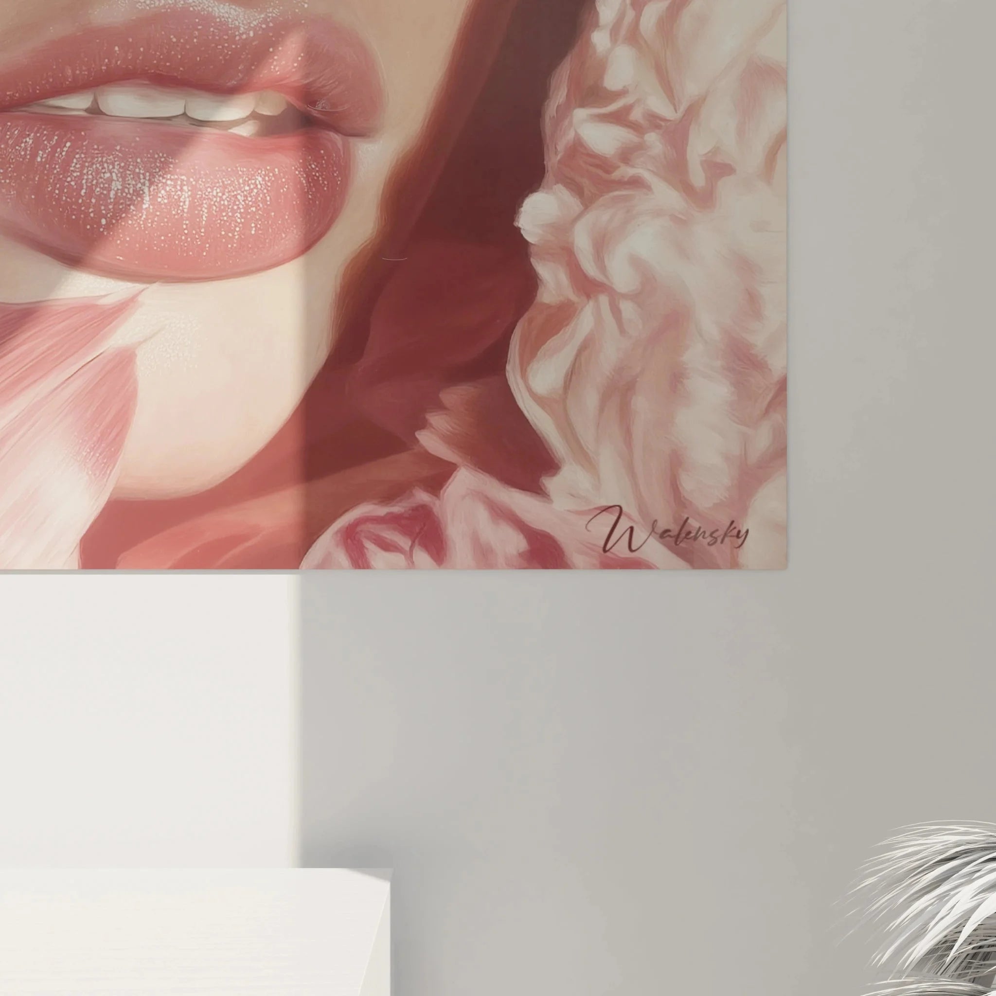 Gesamtansicht Kunstdruck weibliche Schönheit mit rosa Blütenmotiv - Wandbild XXL