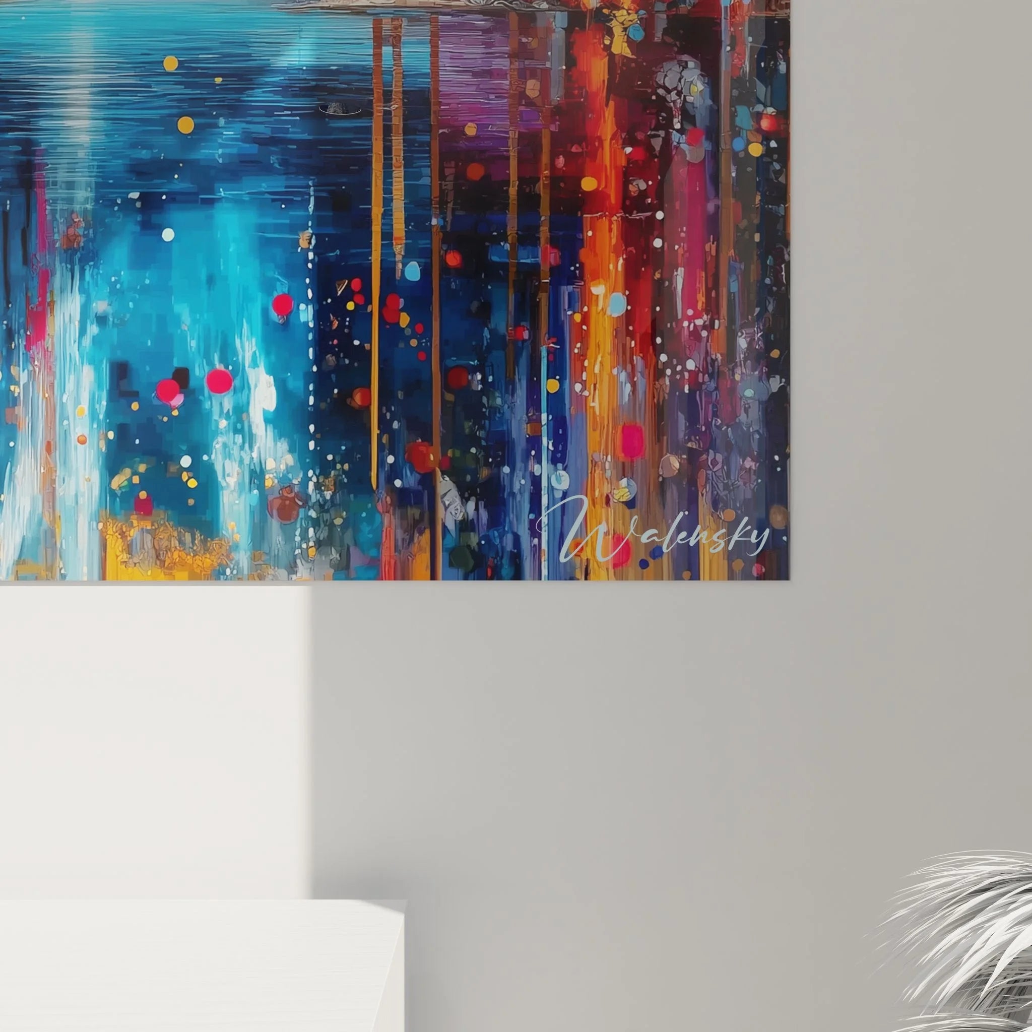 Gesamtansicht Leinwand Herbst Wasserfall mit mehrstufiger Kaskade und warmem Sonnenlicht