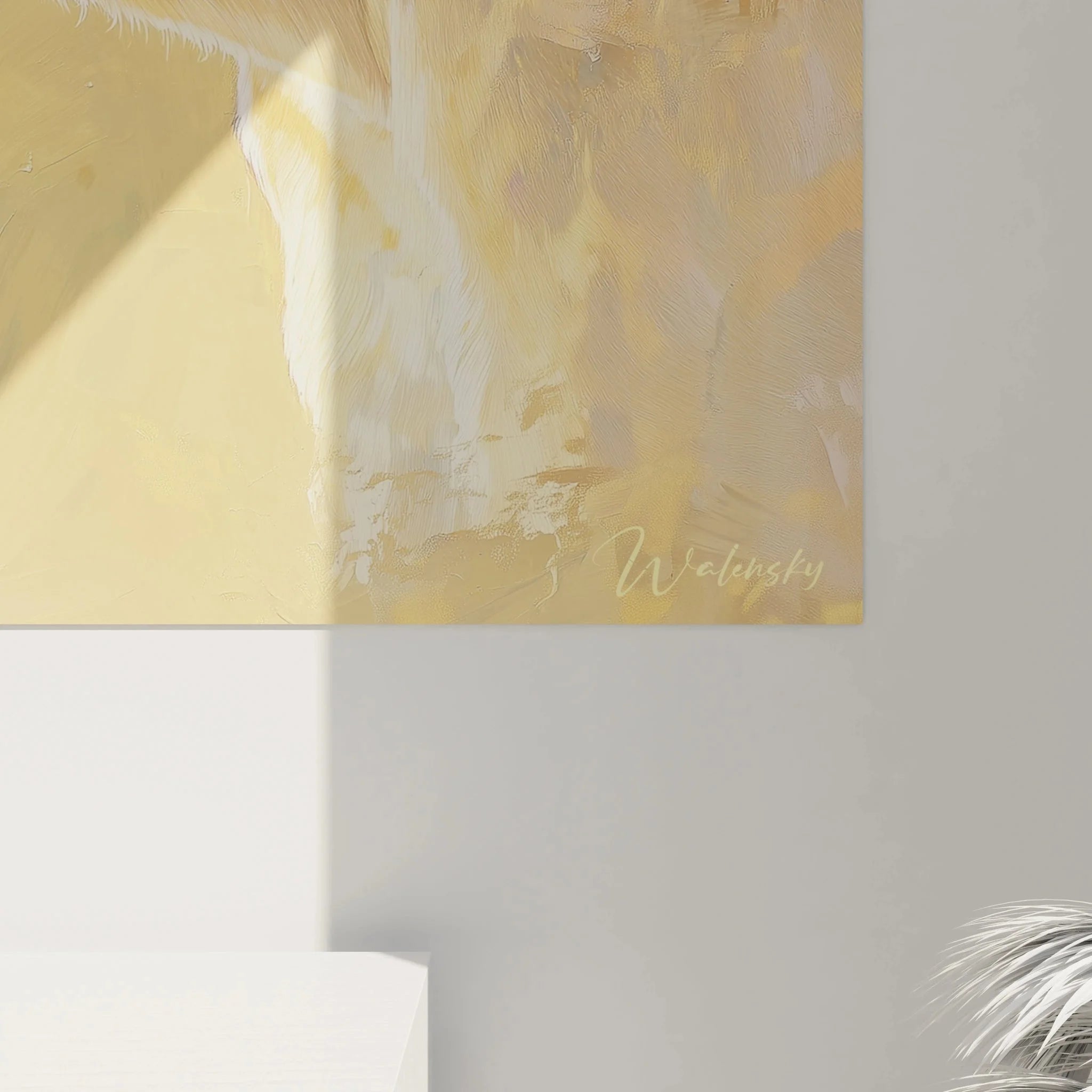 Gesamtansicht Wandbild Löwenfamilie - majestätische Löwin mit Jungem in warmer afrikanischer Savanne