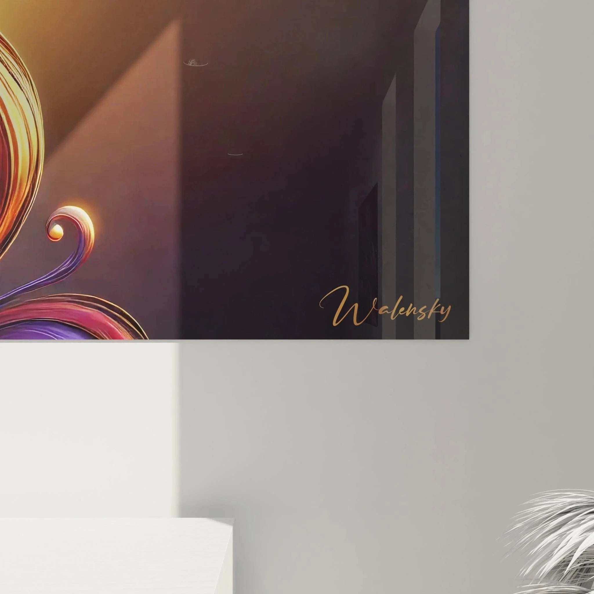 Gesamtansicht modernes Hirsch Wandbild mit bunten abstrakten Ornamenten und Premium Rahmen