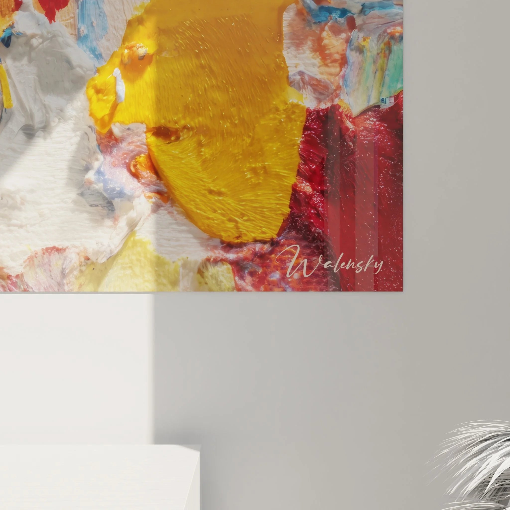 Gesamtansicht des modernen Wandbildes mit abstrakter Farbkomposition für Wohnraumgestaltung