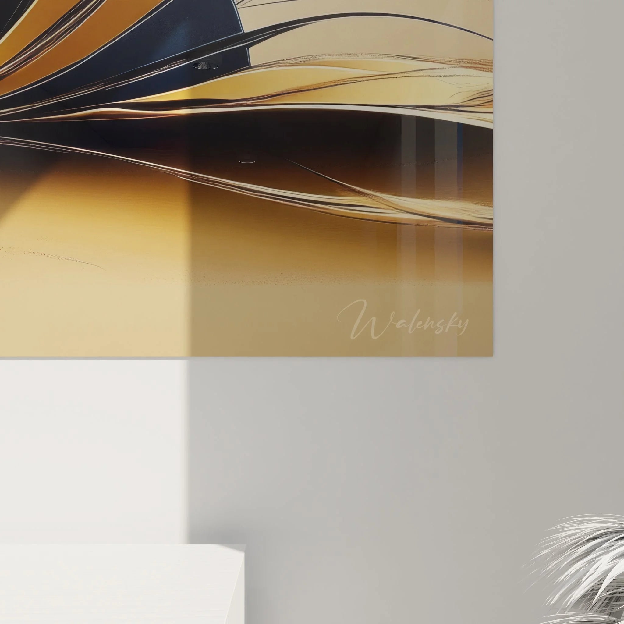 Gesamtansicht modernes Wandbild abstrakte Kunst - Stilvolle Raumgestaltung mit minimalistischer Wanddekoration