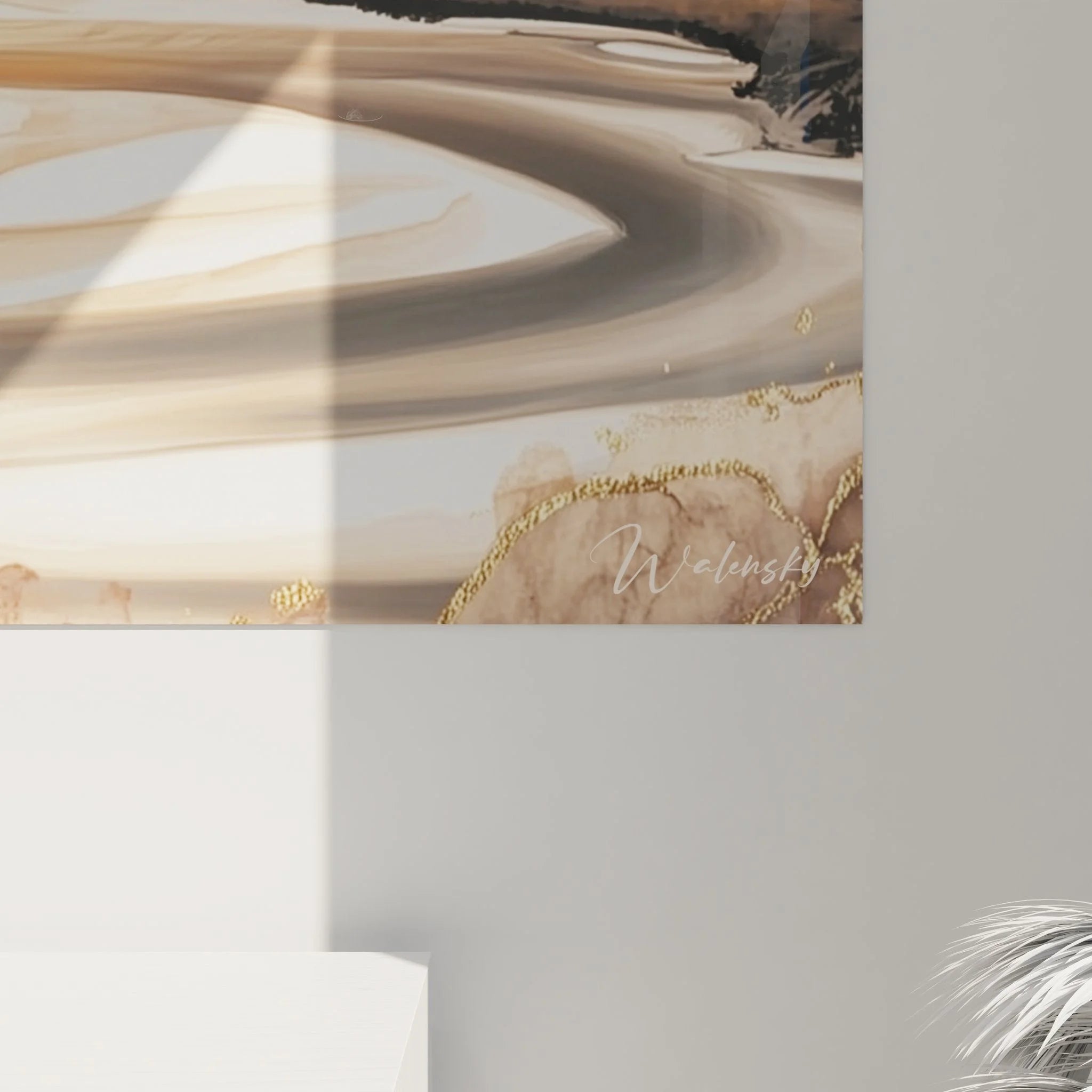 Gesamtansicht modernes Wandbild Strand mit organischen Formen und eleganter Farbpalette