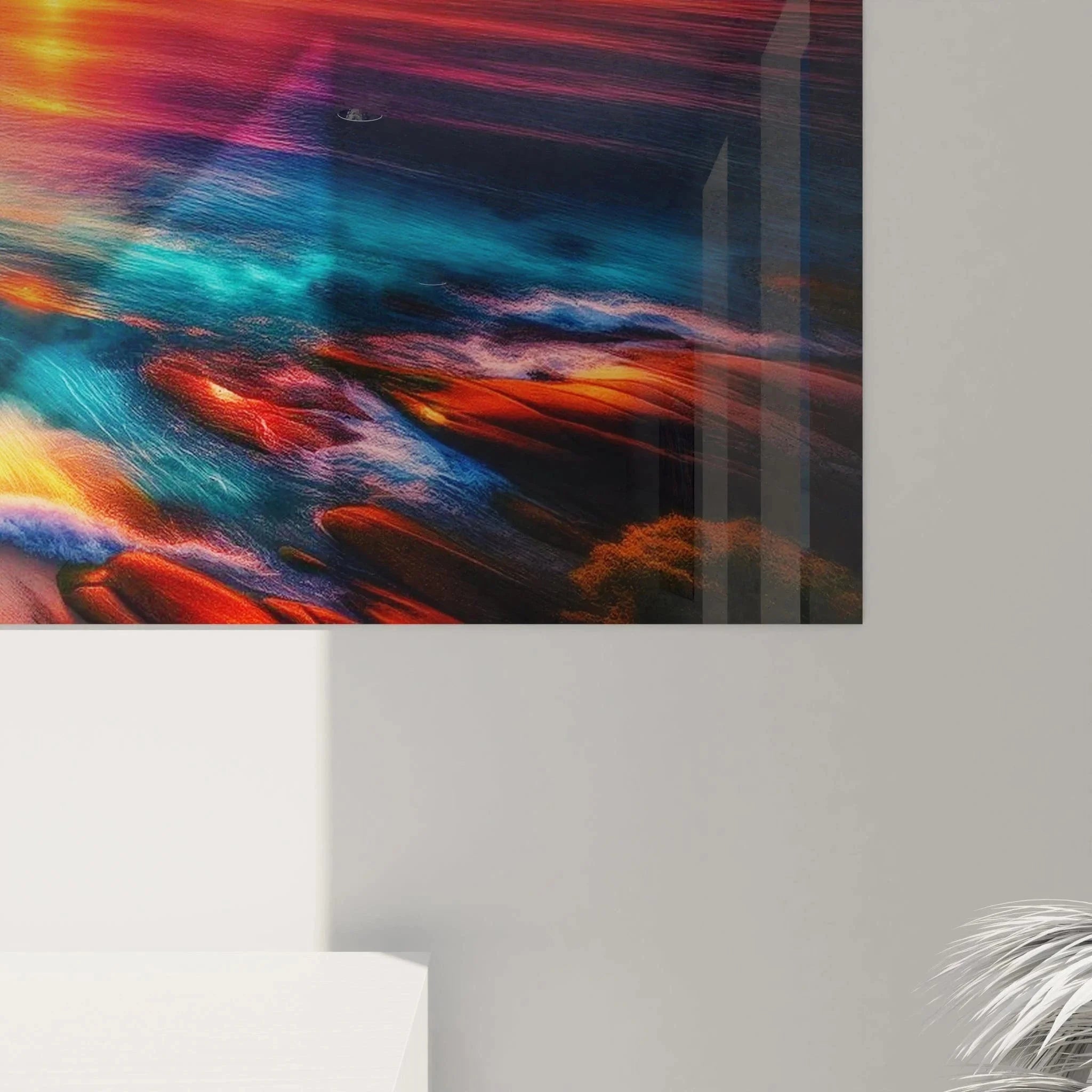 Gesamtansicht paradiesisches Strandwandbild mit spektakulärem Sonnenuntergang