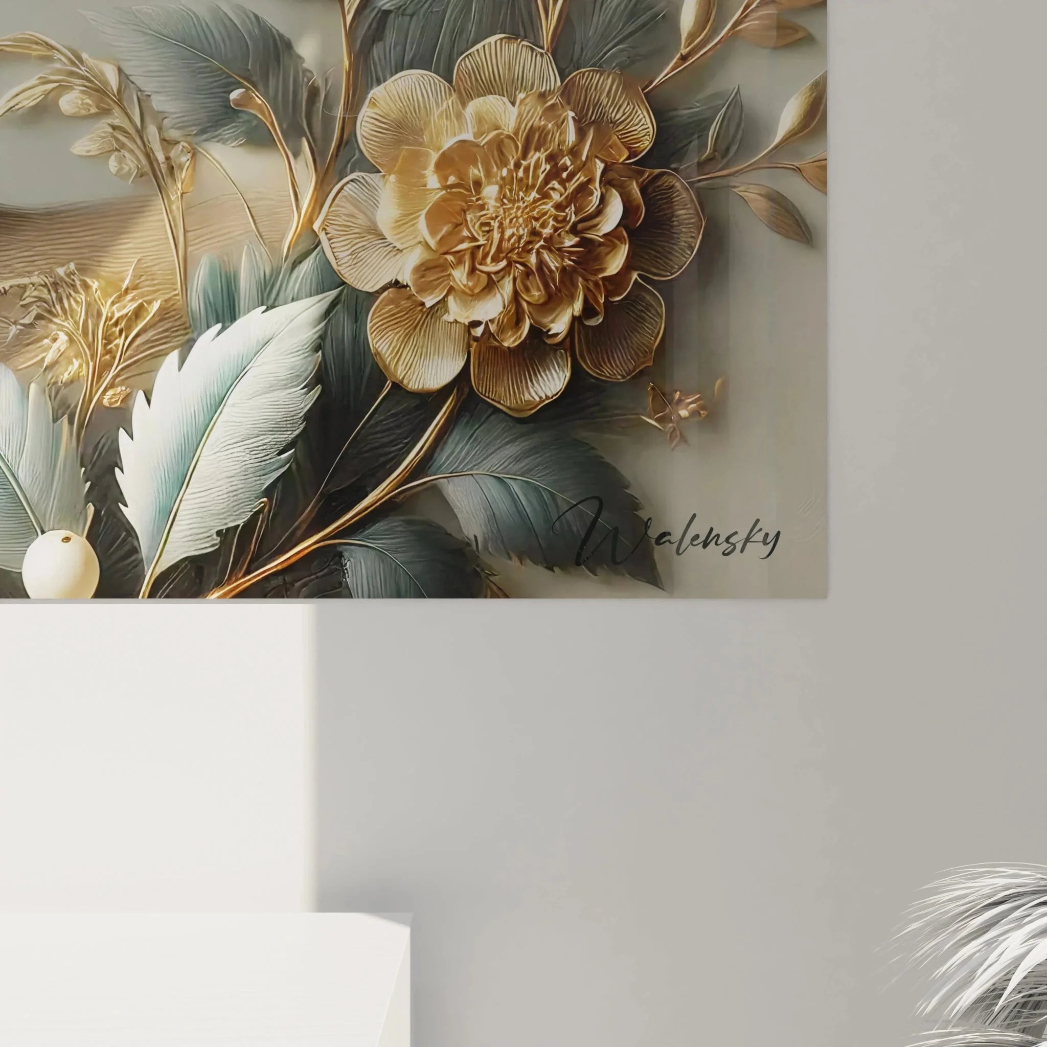 Gesamtansicht Premium Wandbild Hirschkuh mit floralen Elementen - moderne Tierwandkunst XXL