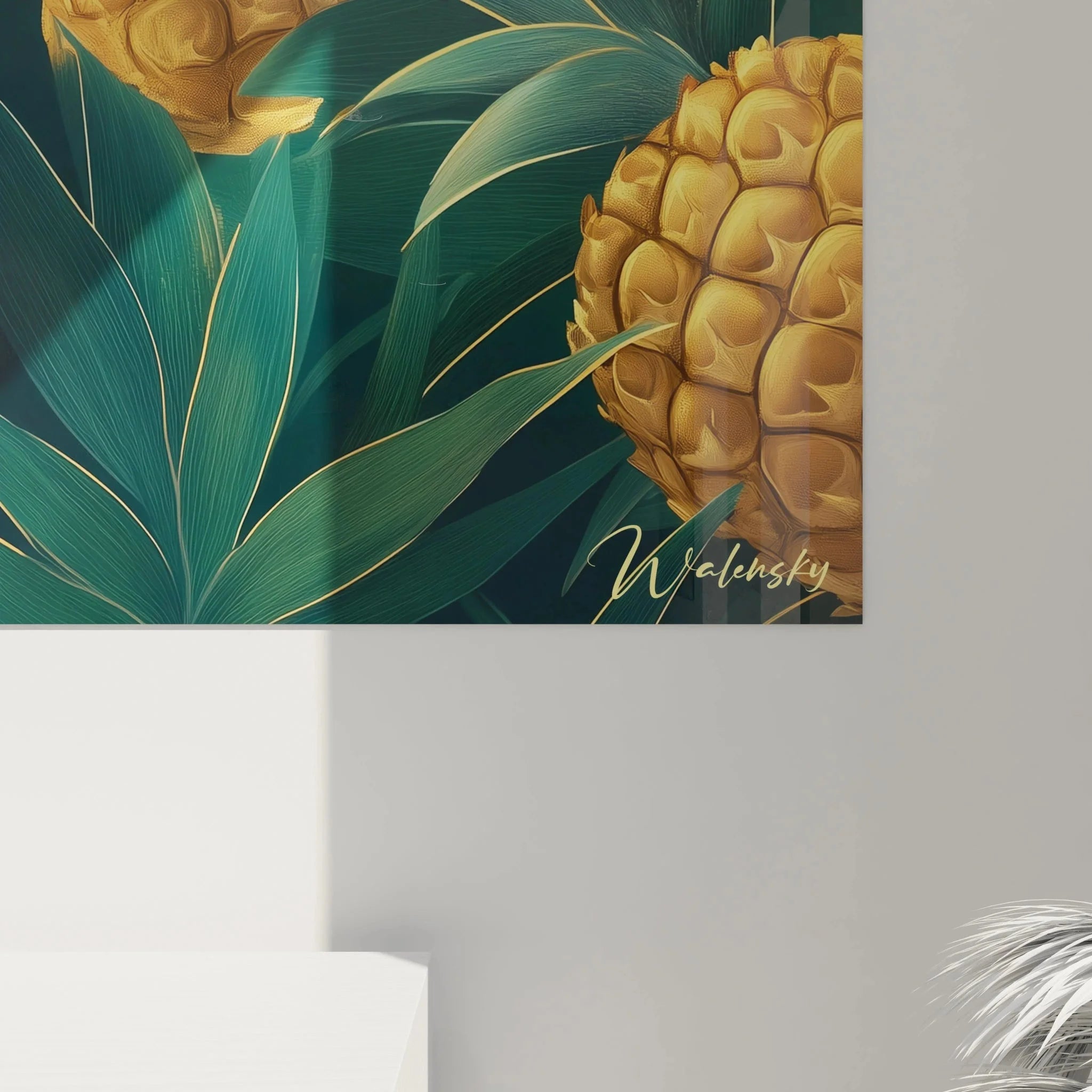 Gesamtansicht tropische Ananas Wandbilder mit üppigen grünen Blättern für moderne Räume