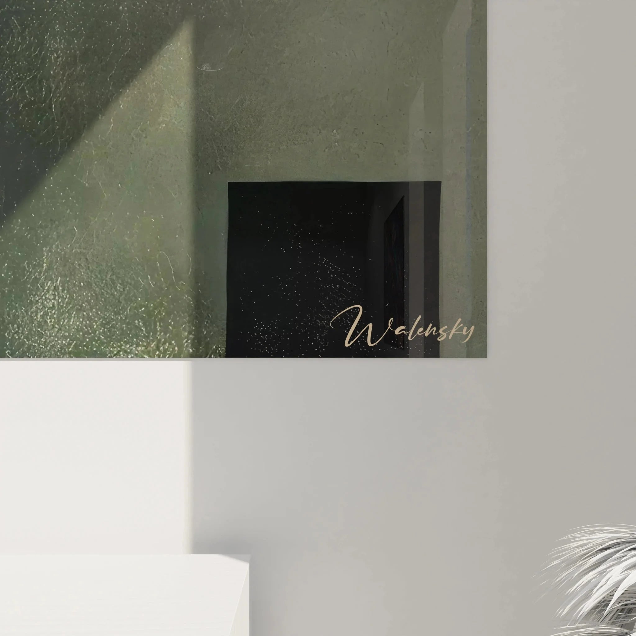 Gesamtansicht kubistisches Wandbild abstrakte Landschaft mit geometrischer Komposition Erdfarben