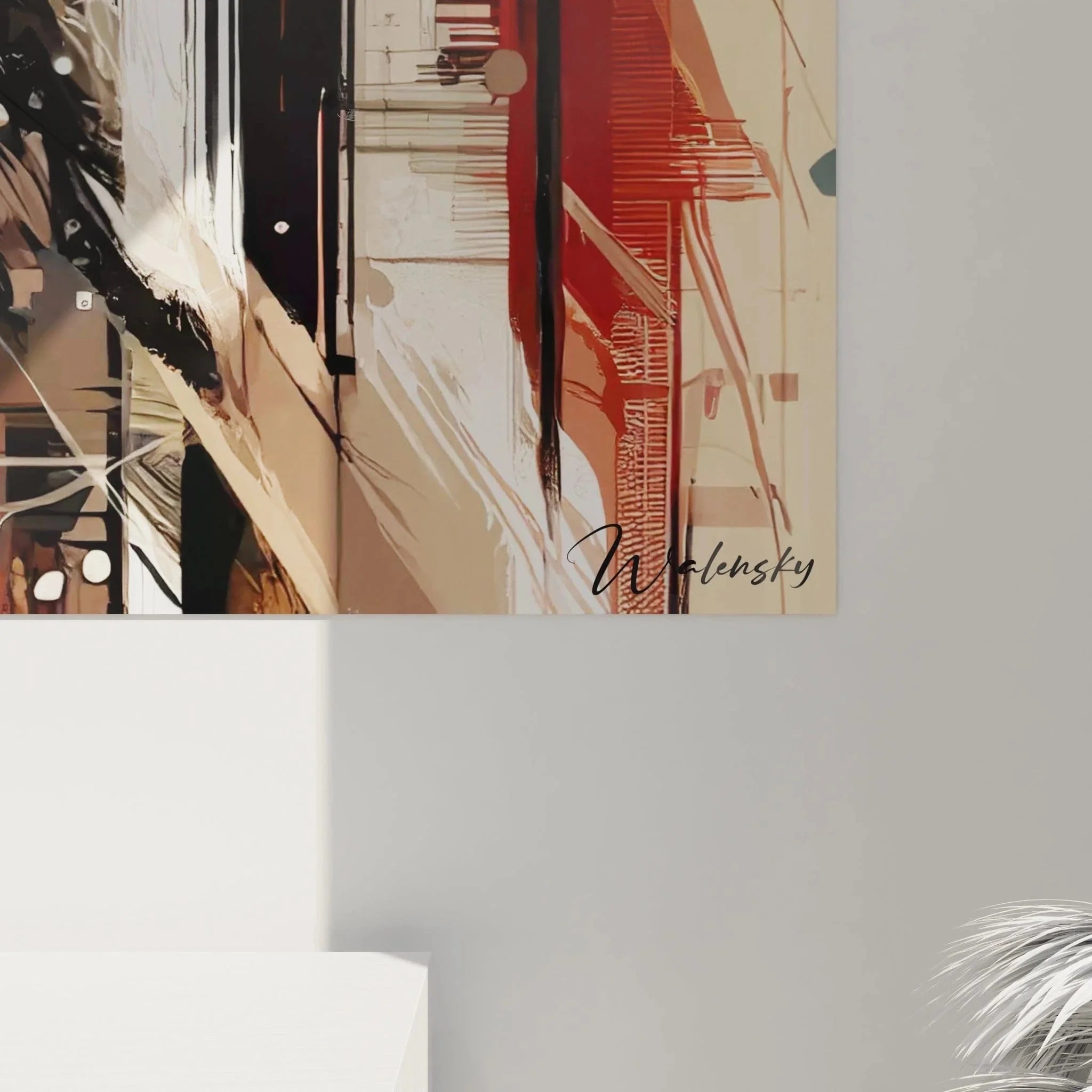 Gesamtansicht Wandbild abstrakte Komposition dynamische Farbverläufe Malerei-Optik Kunstwerk