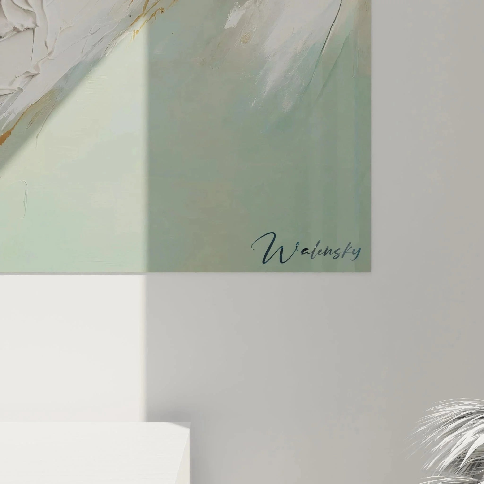 Gesamtansicht Wandbild abstrakte Kunst türkis gold Komposition Malerei-Optik Übersicht