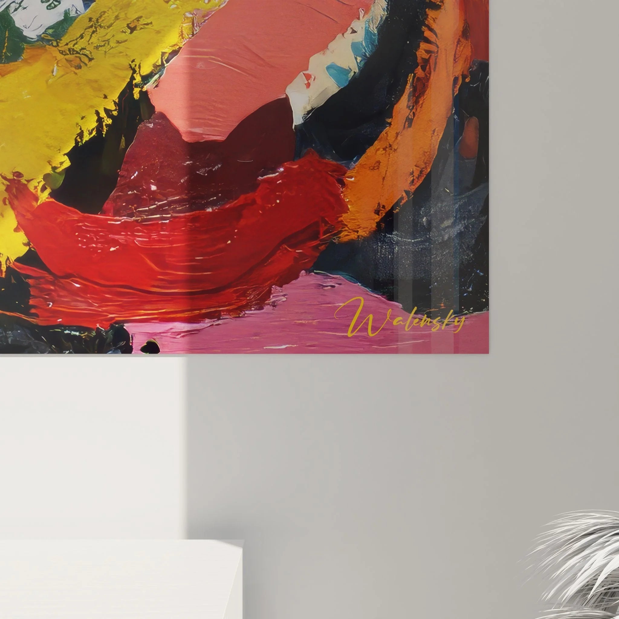 Gesamtansicht Wandbild abstrakte Kunst - explosive Farbkomposition für moderne Wandgestaltung