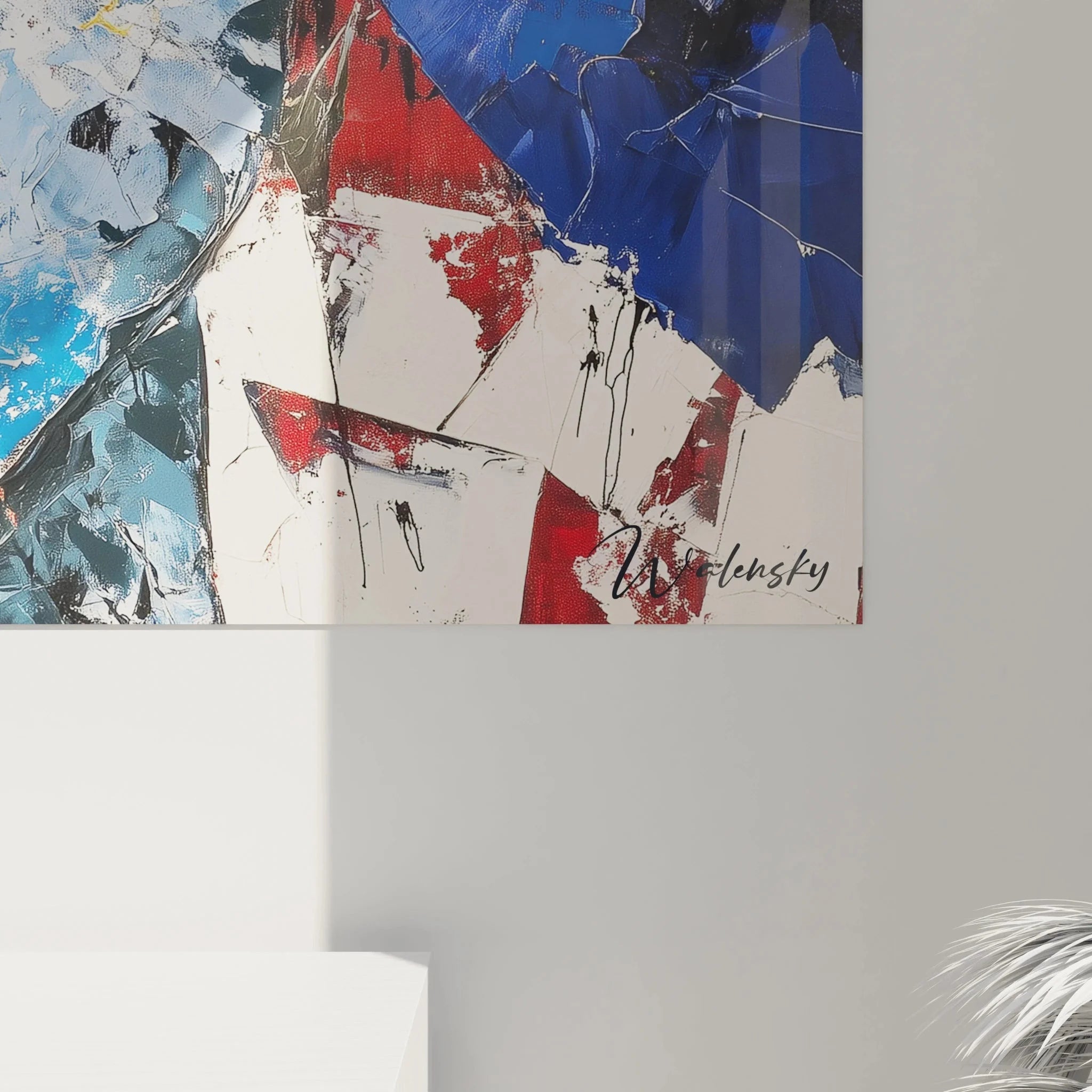 Gesamtansicht Wandbild abstrakte Sonnenbrille, moderne zeitgenössische Malerei in XXL Format