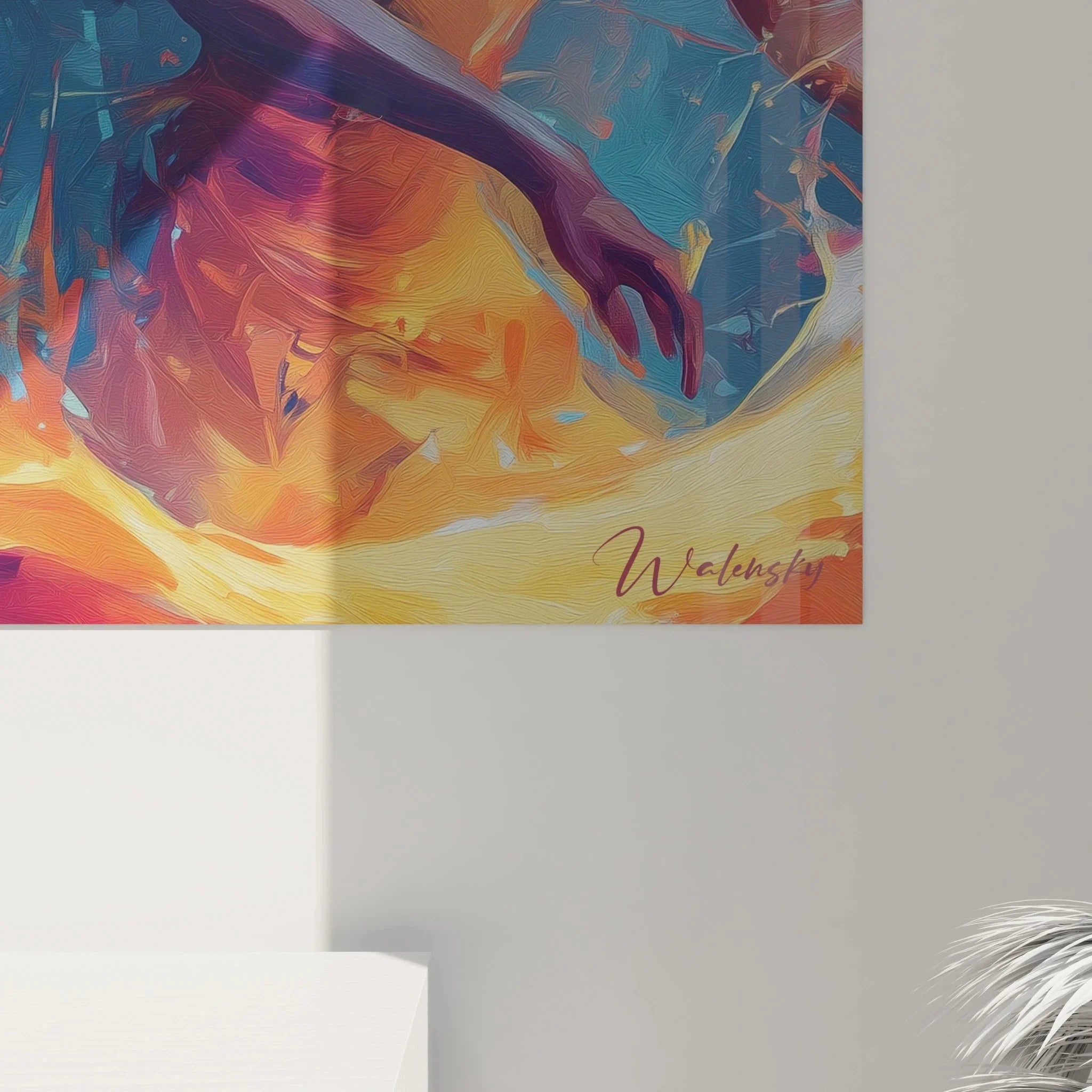 Gesamtansicht Wandbild afrikanische Tanzkultur, kunstvolle Komposition zweier Tänzerinnen in dynamischer Bewegung