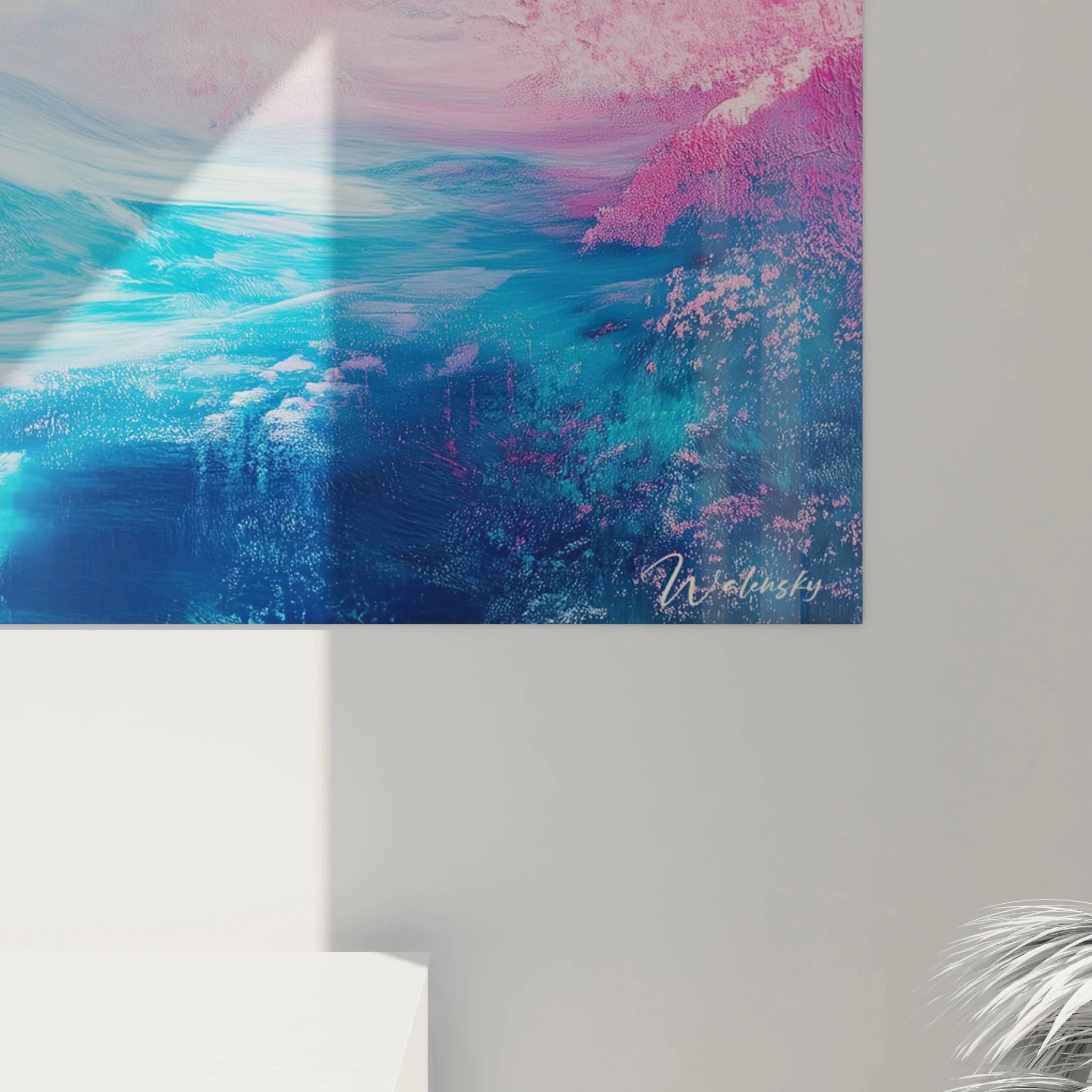 Gesamtansicht des Wandbildes abstrakte Bergwelt mit kompletter Farbkomposition und Bildaufbau