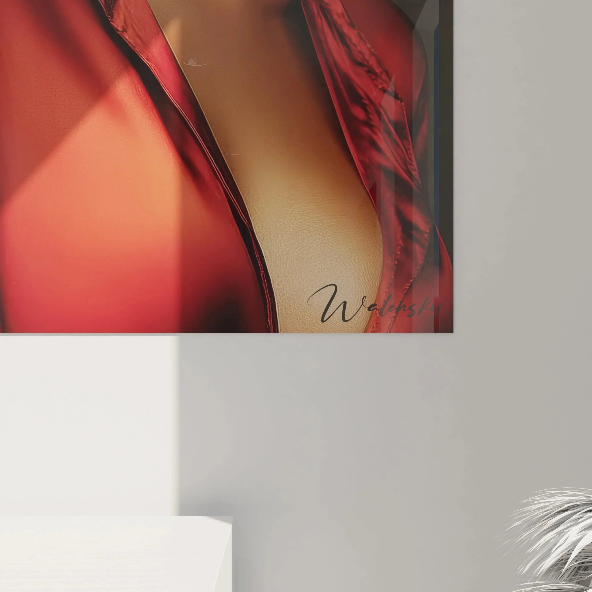 Gesamtansicht Wandbild elegante Dame mit roter Brille - moderne Wandkunst Mode-Gesicht Edition