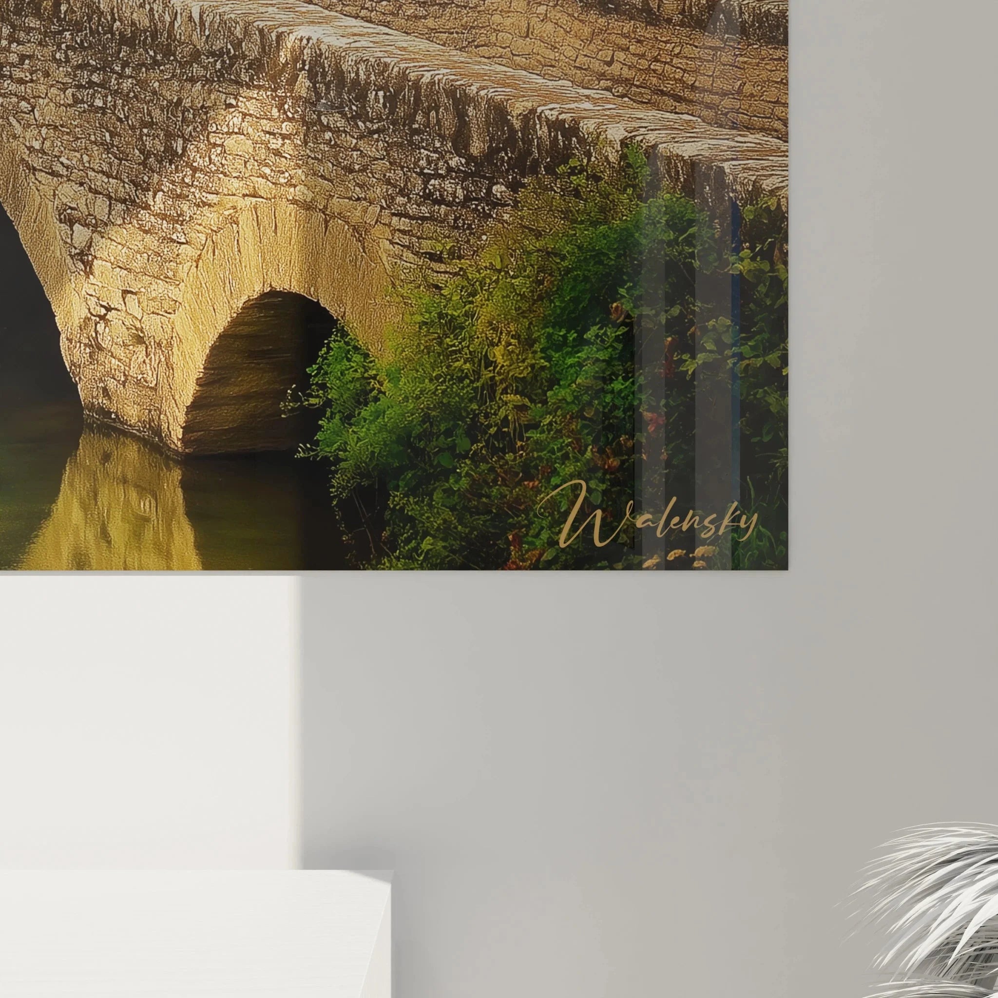 Gesamtansicht Wandbild englische Dorfidylle Cotswolds mit Brücke und traditionellen Steinhäusern