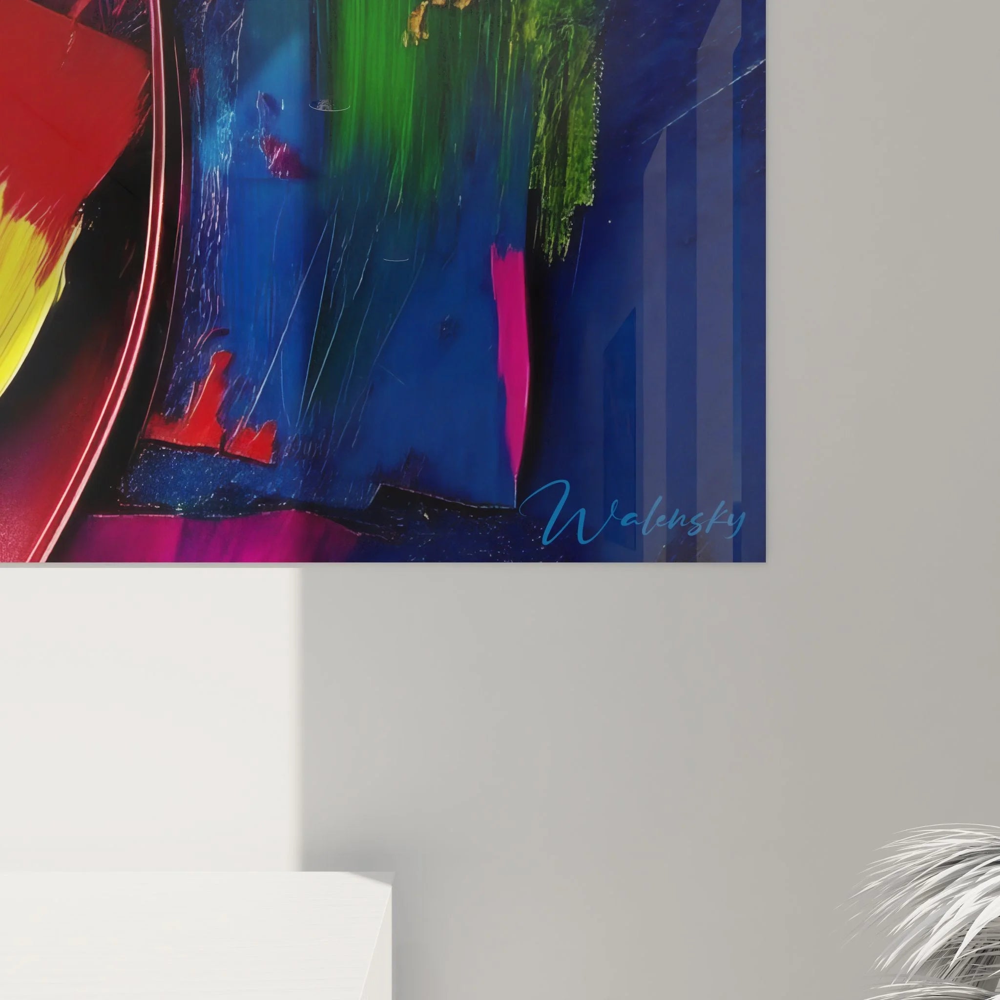 Gesamtansicht Wandbild abstrakte Farbwirbel - dynamische Komposition in Malerei-Optik