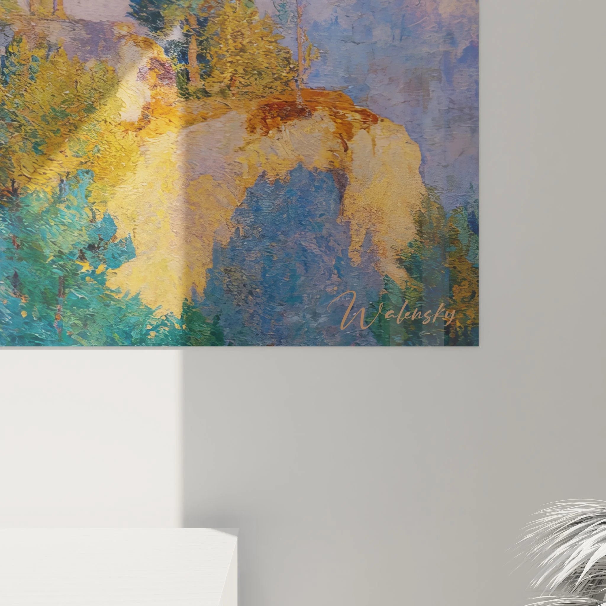 Gesamtansicht Wandbild Felsformation impressionistisch mit Rahmen für moderne Wandgestaltung