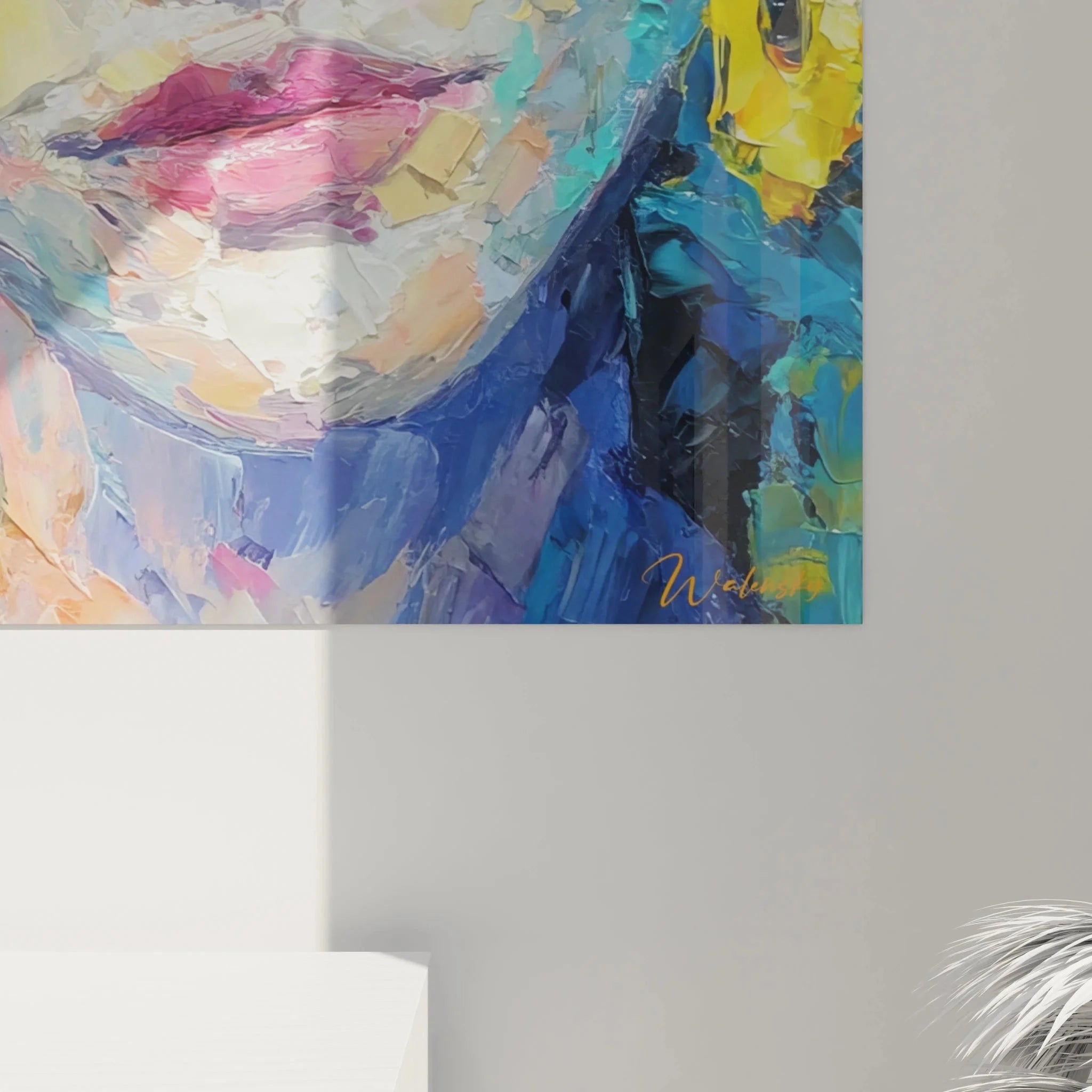 Gesamtansicht modernes Wandbild Frauengesicht mit lebendiger Farbpalette für Wanddekoration