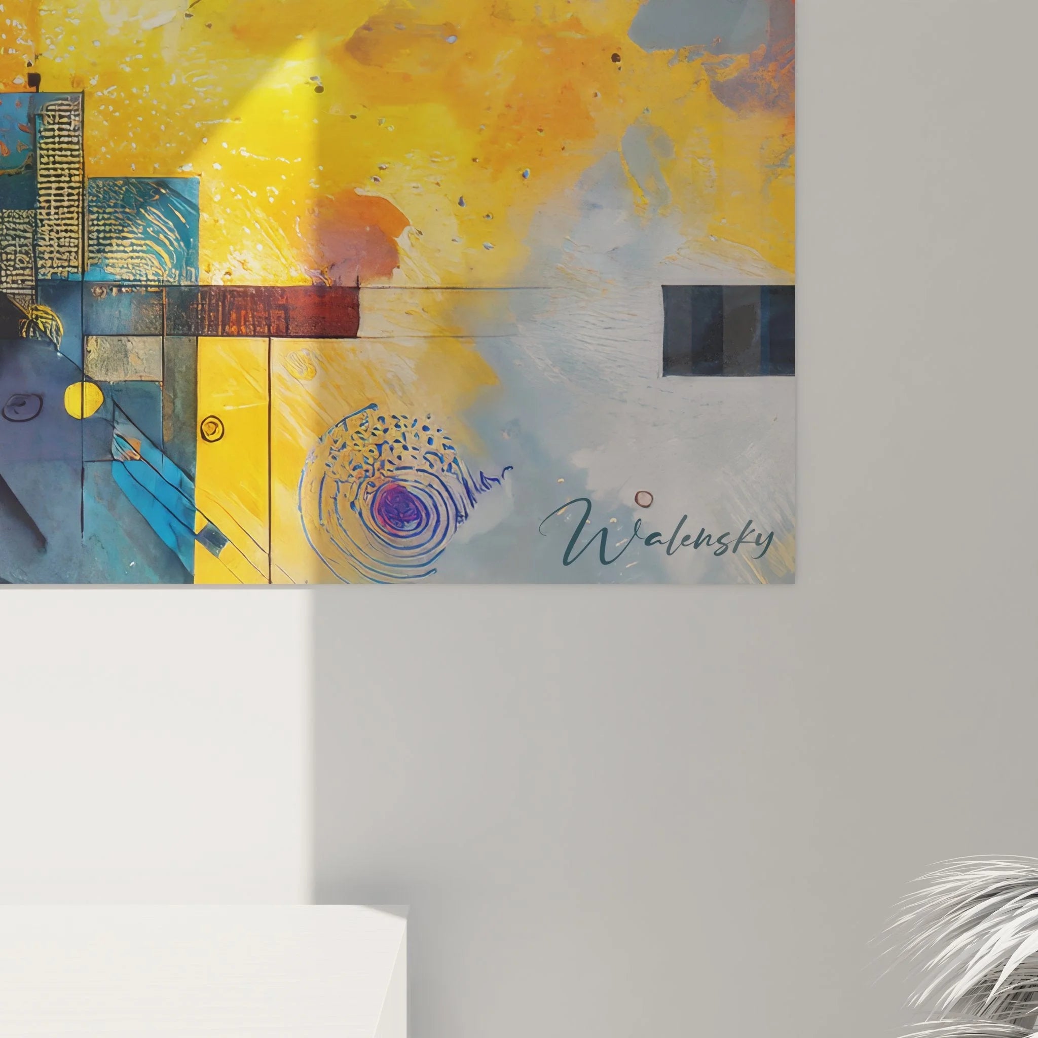 Gesamtansicht Wandbild geometrische Komposition abstrakte Kunst in lebendigen Farben