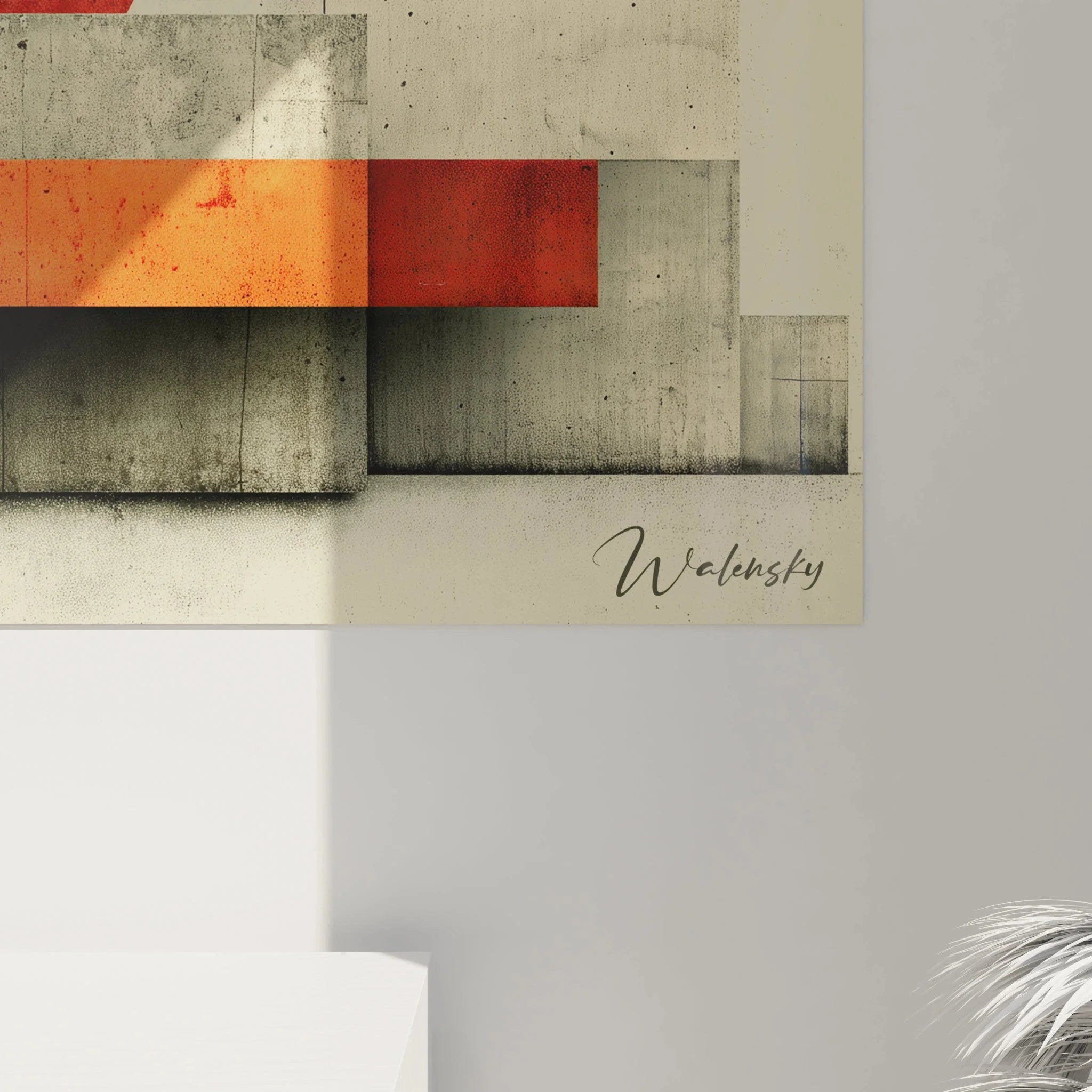 Gesamtansicht Wandbild geometrische Komposition Bauhaus abstrakte Wandkunst moderne Raumdekoration