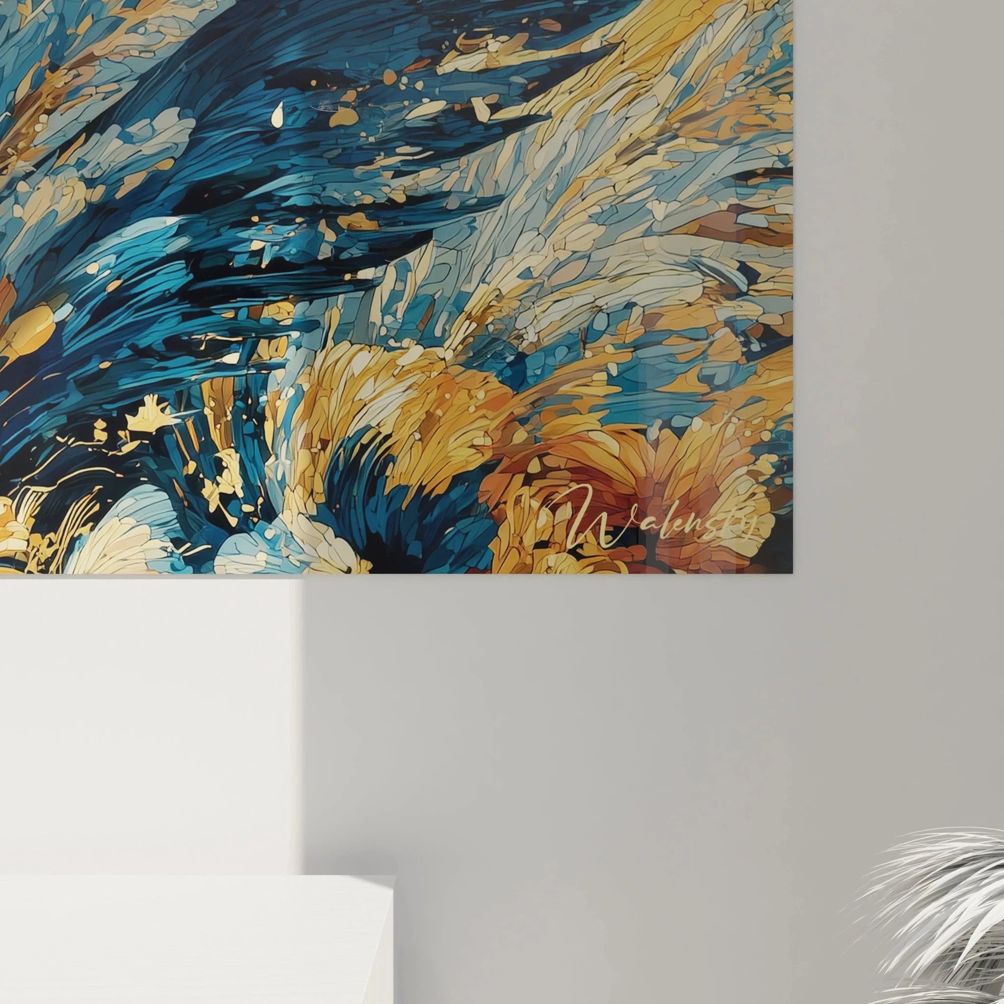 Gesamtansicht Wandbild gotische Frau mit Blütenmeer - komplette Darstellung der mystischen Komposition