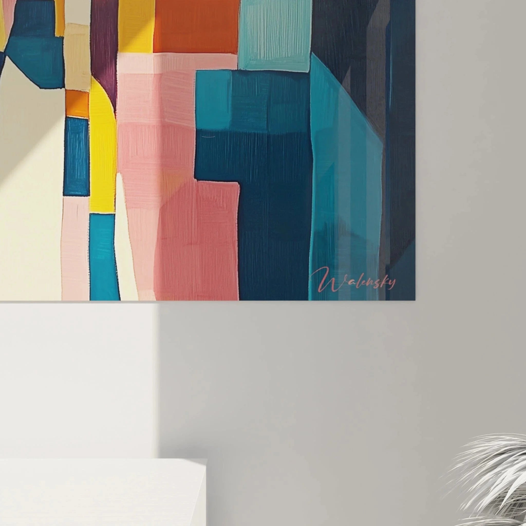 Gesamtansicht kubistisches Wandbild Stadtlandschaft in moderner Wanddekoration