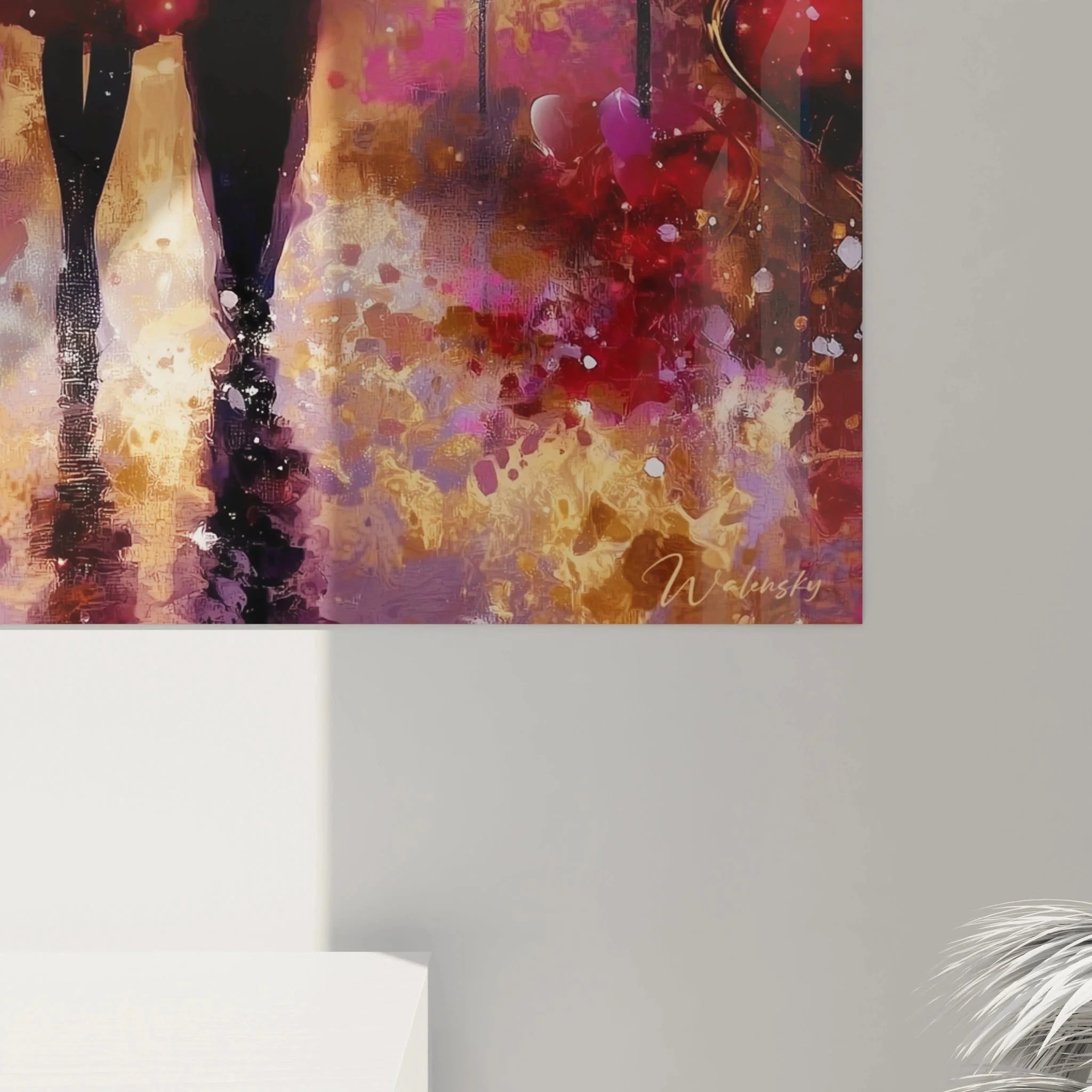 Gesamtansicht Wandbild Liebespaar im Regen - komplette romantische Valentinstag Kunstwerk Darstellung