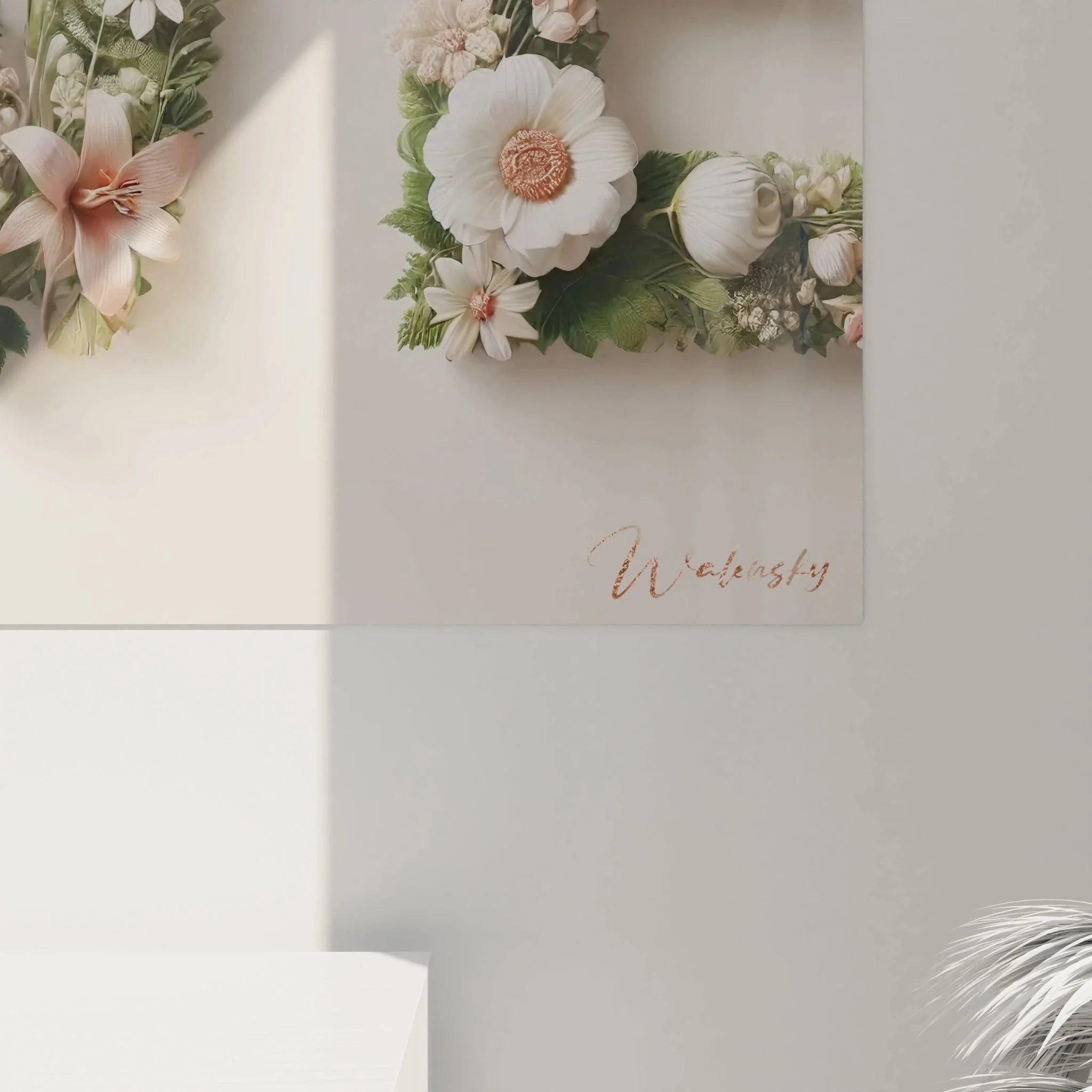 Gesamtansicht LOVE Wandbild mit Blütenbuchstaben - komplette florale Wandkunst Darstellung